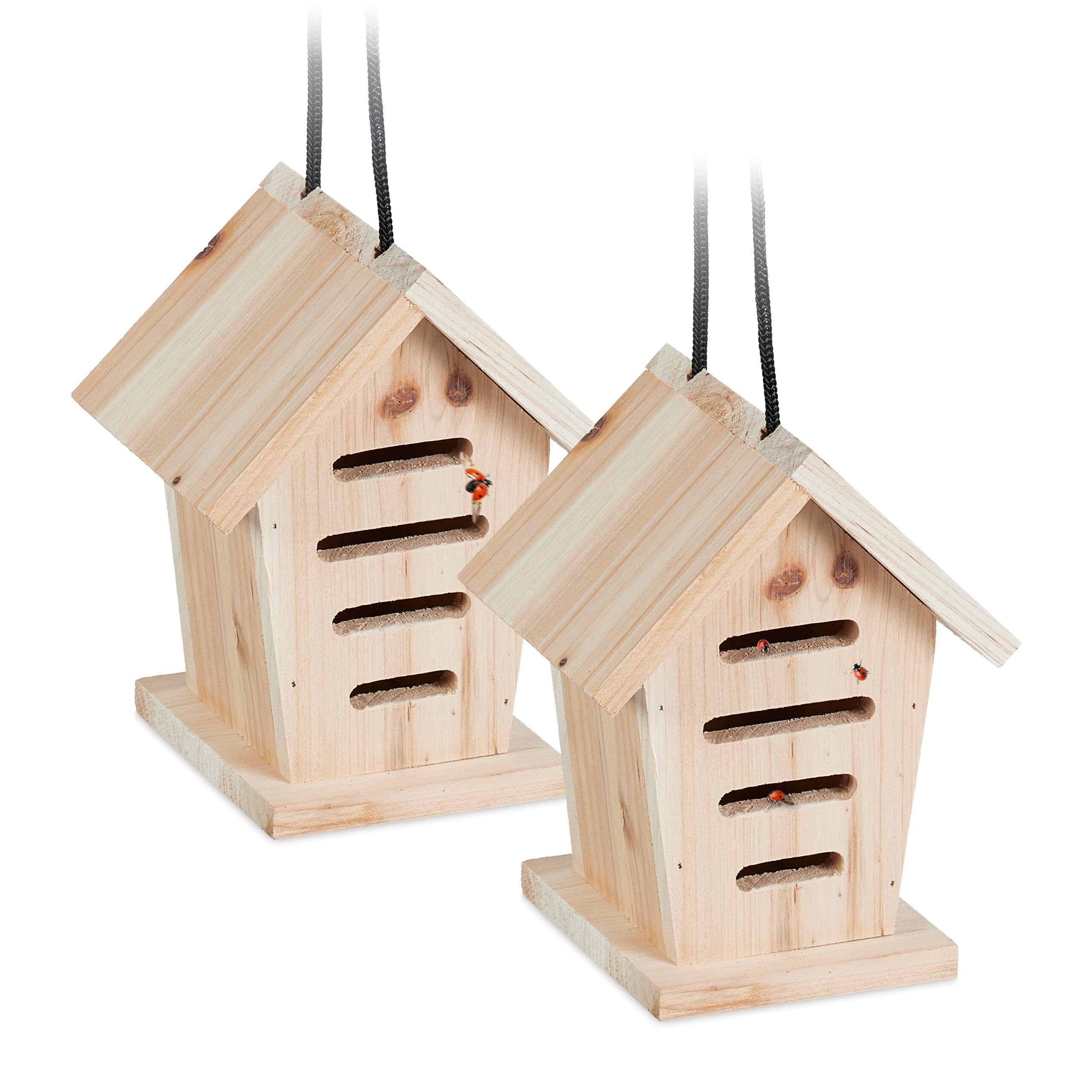 Relaxdays House, Wood, HWD: 17.5 x 14.5 x 12 cm, Weatherproof, to Hang Up, Insect Hotel for Ladybirds, Natural