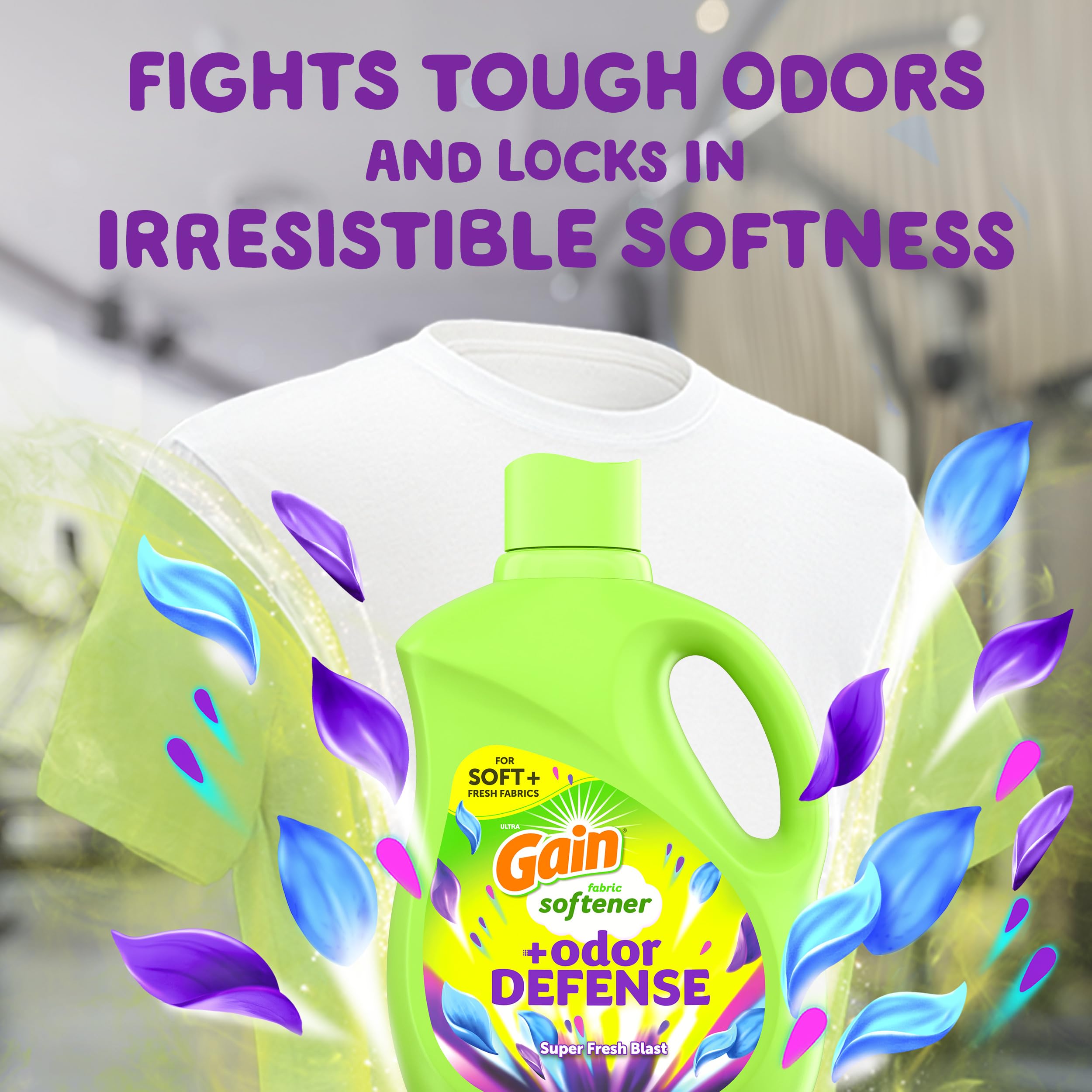 Gain Odor Defense Liquid Fabric Softener, Super Fresh Blast scent, 140 FL OZ, 190 loads, 2 in 1 Freshness plus Odor Protection