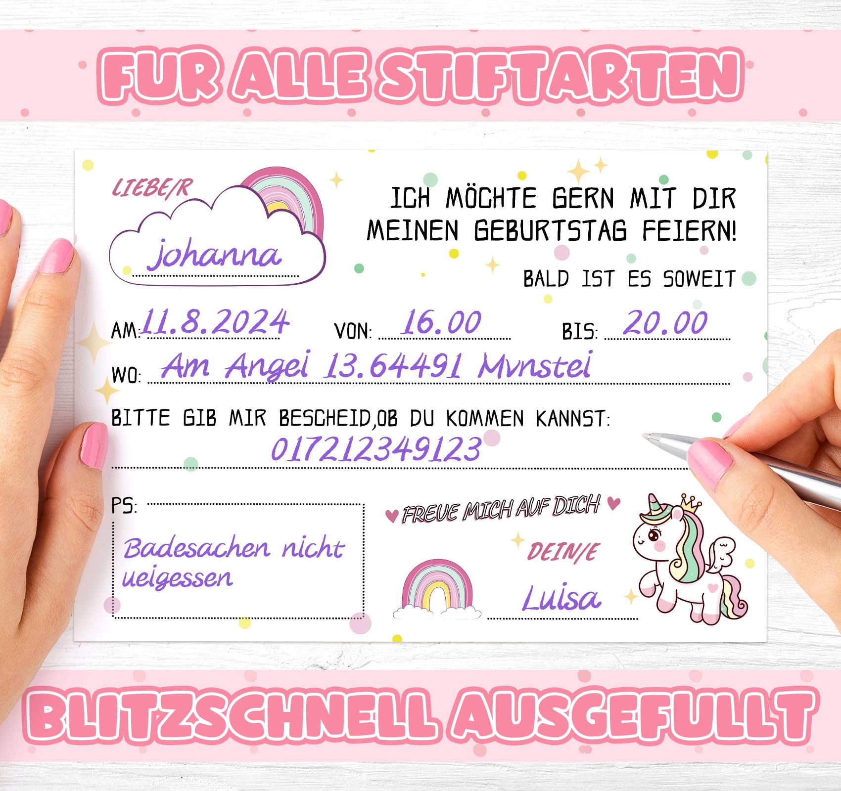 Friendly Fox 12 Inviti Compleanno Unicorno Con Buste | Feste Bambine Compleanni