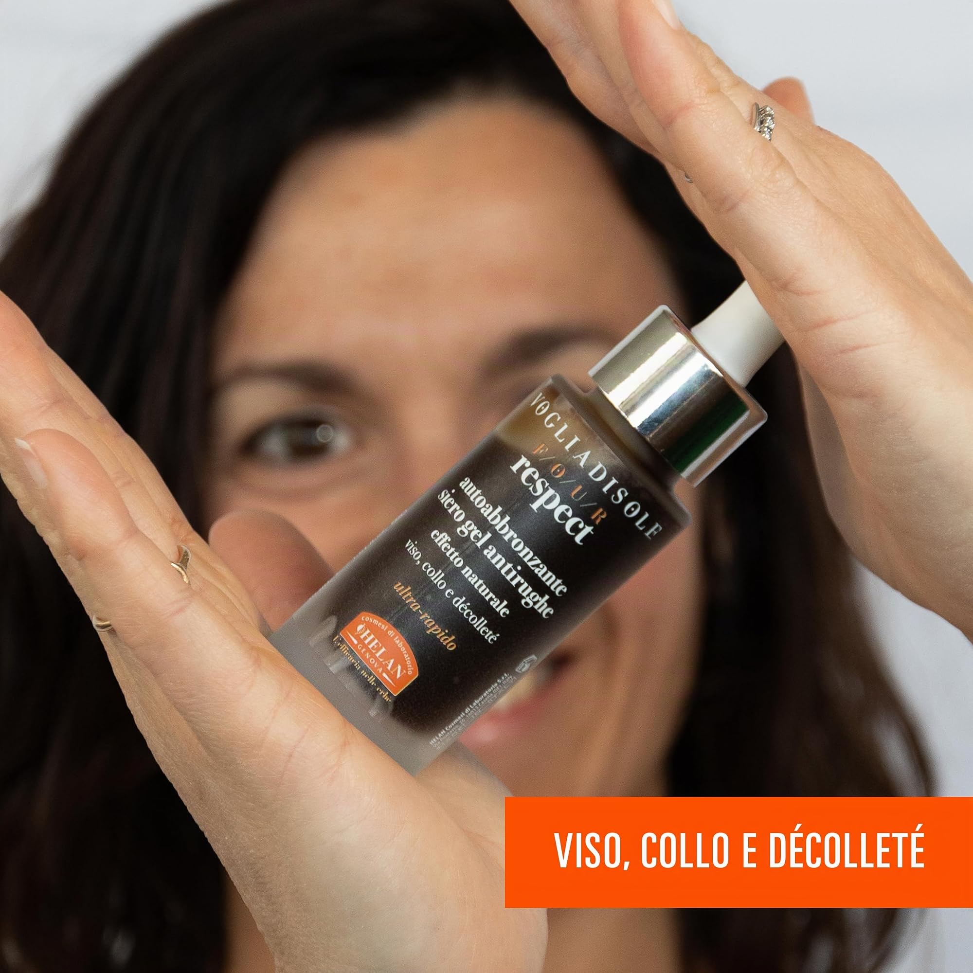 Helan, Vogliadisole Respect - Siero Viso Acido Ialuronico Autoabbronzante Antirughe Gel con Vitamina E, Inositolo e Agnocasto, Abbronzante per Abbronzatura Naturale e Luminosa per Pelli Delicate, 30ml