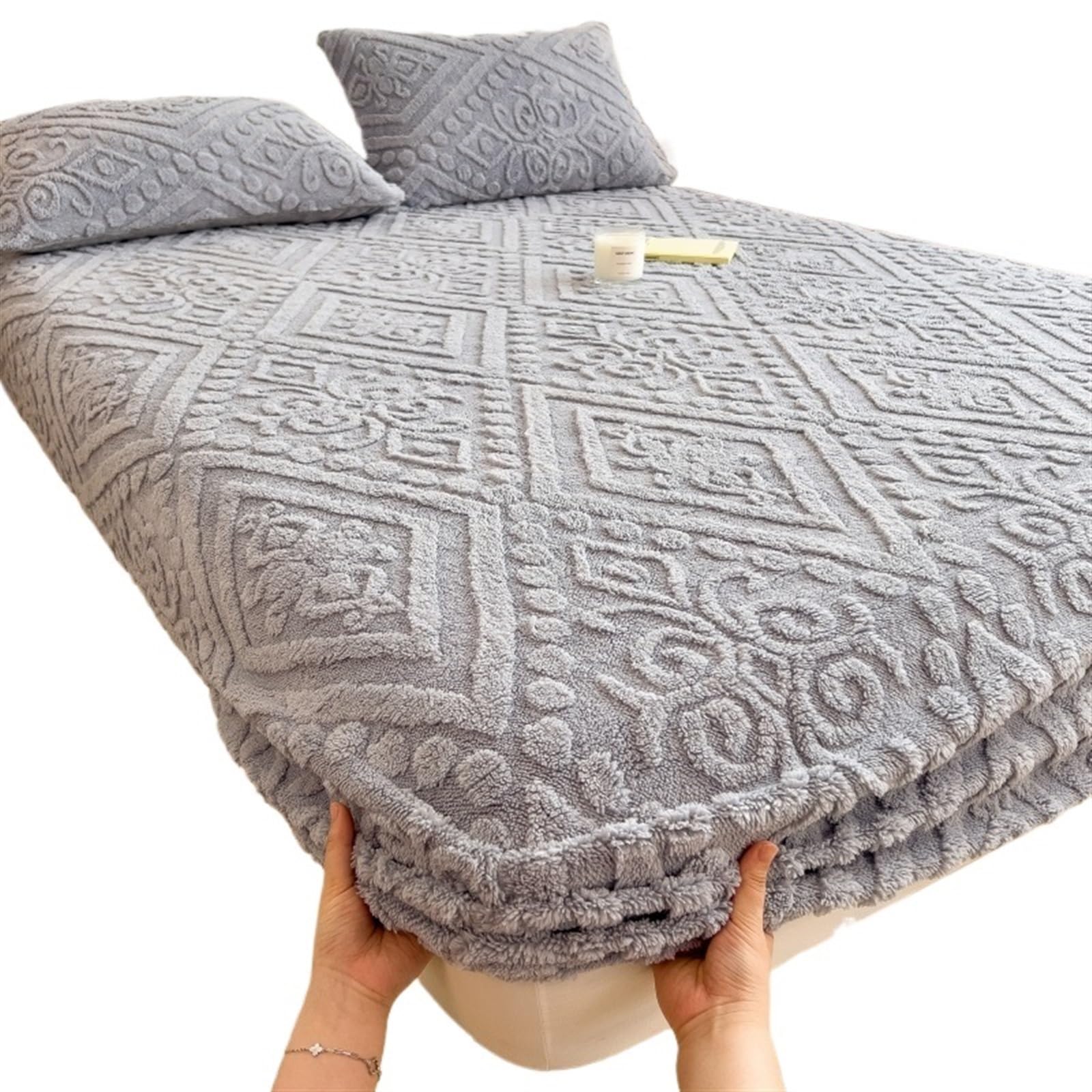 Drap housse anti-glisse en velours polaire chaud pour lit 90x200cm