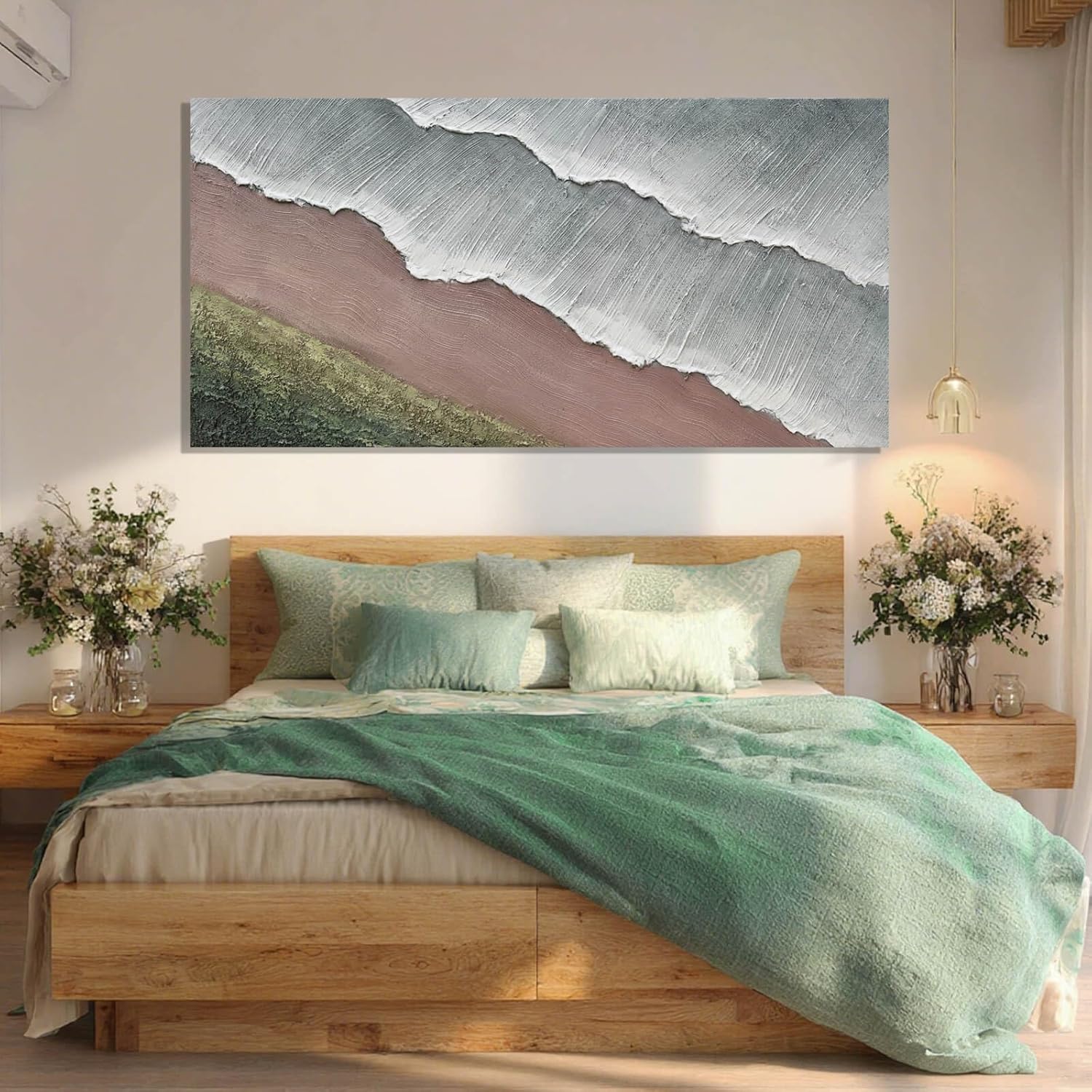 SHEYOYE Green Abstract Wall Art and White Textured Canvas Wall Decor | Modern Wall Decor for Living Room, Bedroom or Dining Room | Wall Hanging 24" x 48"