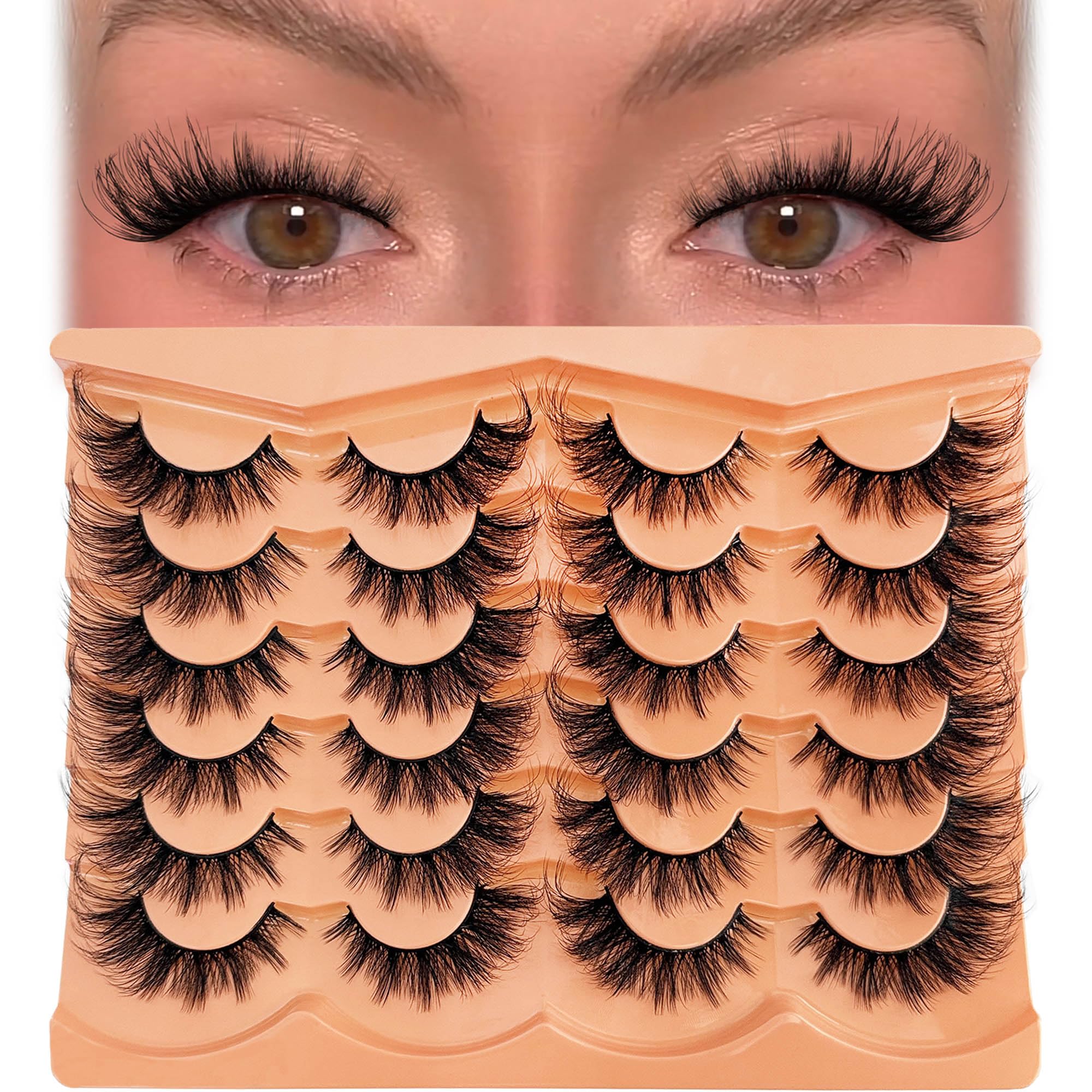 Cat Eye Lash Manga False Eyelashes Strip Lashes Wispy Fake Eyelash Volume Thick 18mm Long Mink Fluffy Fox Eyelashes Natural Look Spikes Anime Lashes 12 Pairs Pack