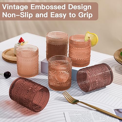 Miniatura 6 de Venus - Juego de 6 vasos de agua vintage con estampado de hobnail de 12 onzas, vasos de vidrio con cuentas para cocina y bar, vasos de vidrio para