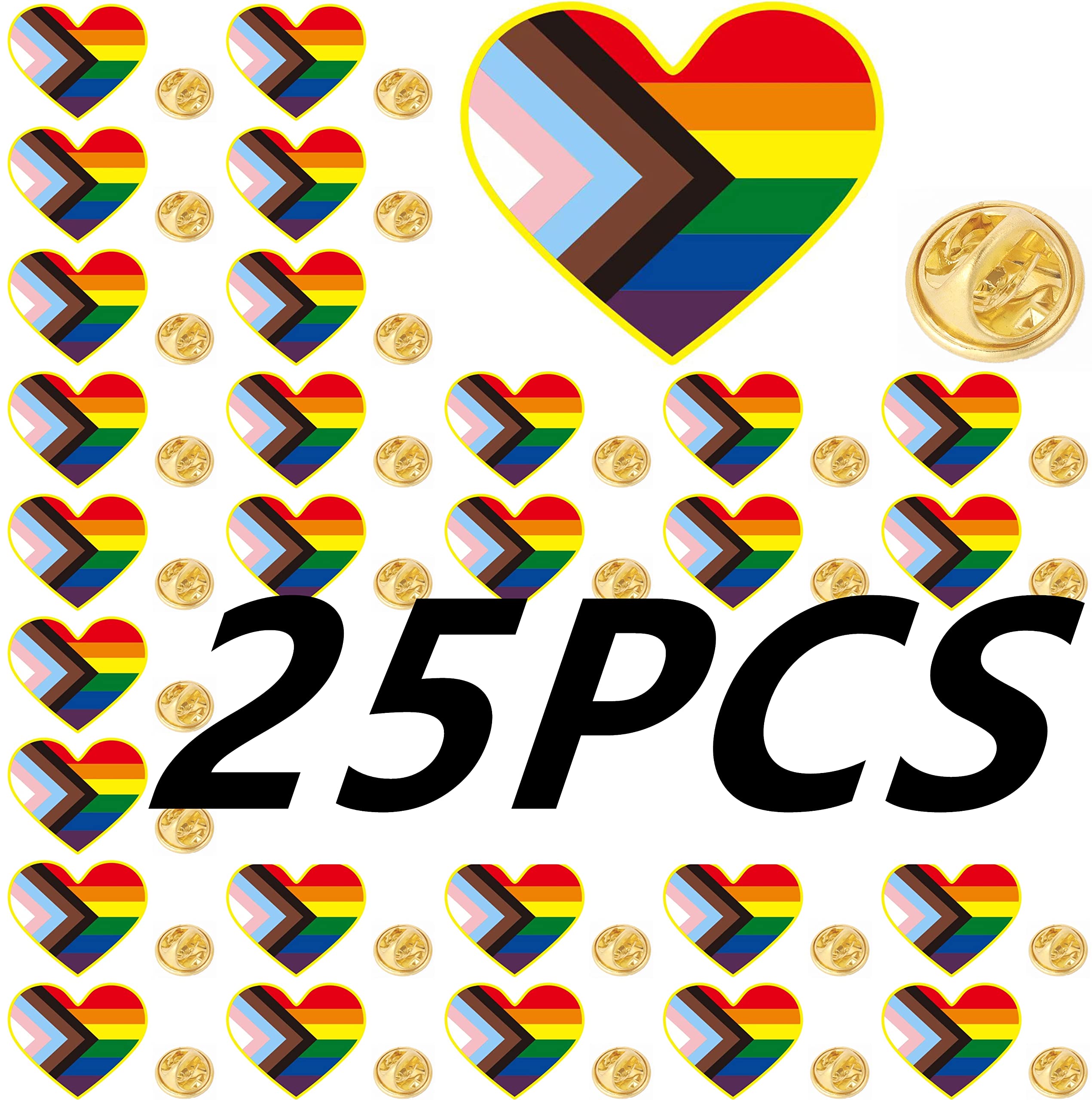 HAFILO25/50/100 Metal Hearts Inclusive Progress Pride Pin Rainbow Gay Flag LGBTQ Progressive Lapel Pins for clothing Backpack hat Pride Month Decoration Gift Bulk