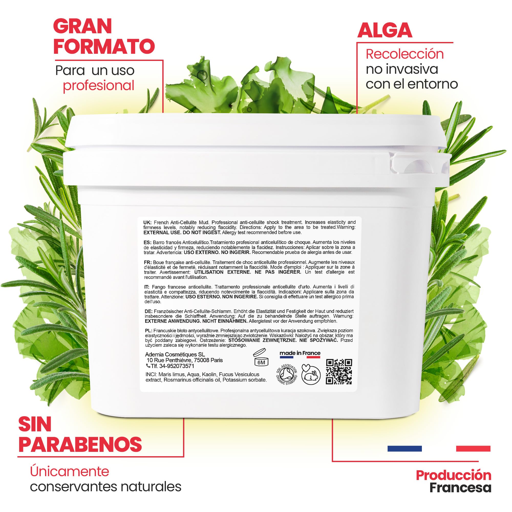 Barro de Algas Anticelulitico: Combate Celulitis y Flacidez Corporal. Efecto Reafirmante y Resultados Visibles. Fango Profesional SPA Tratamiento de Choque - Ready To Use - 6000 g 6 kg