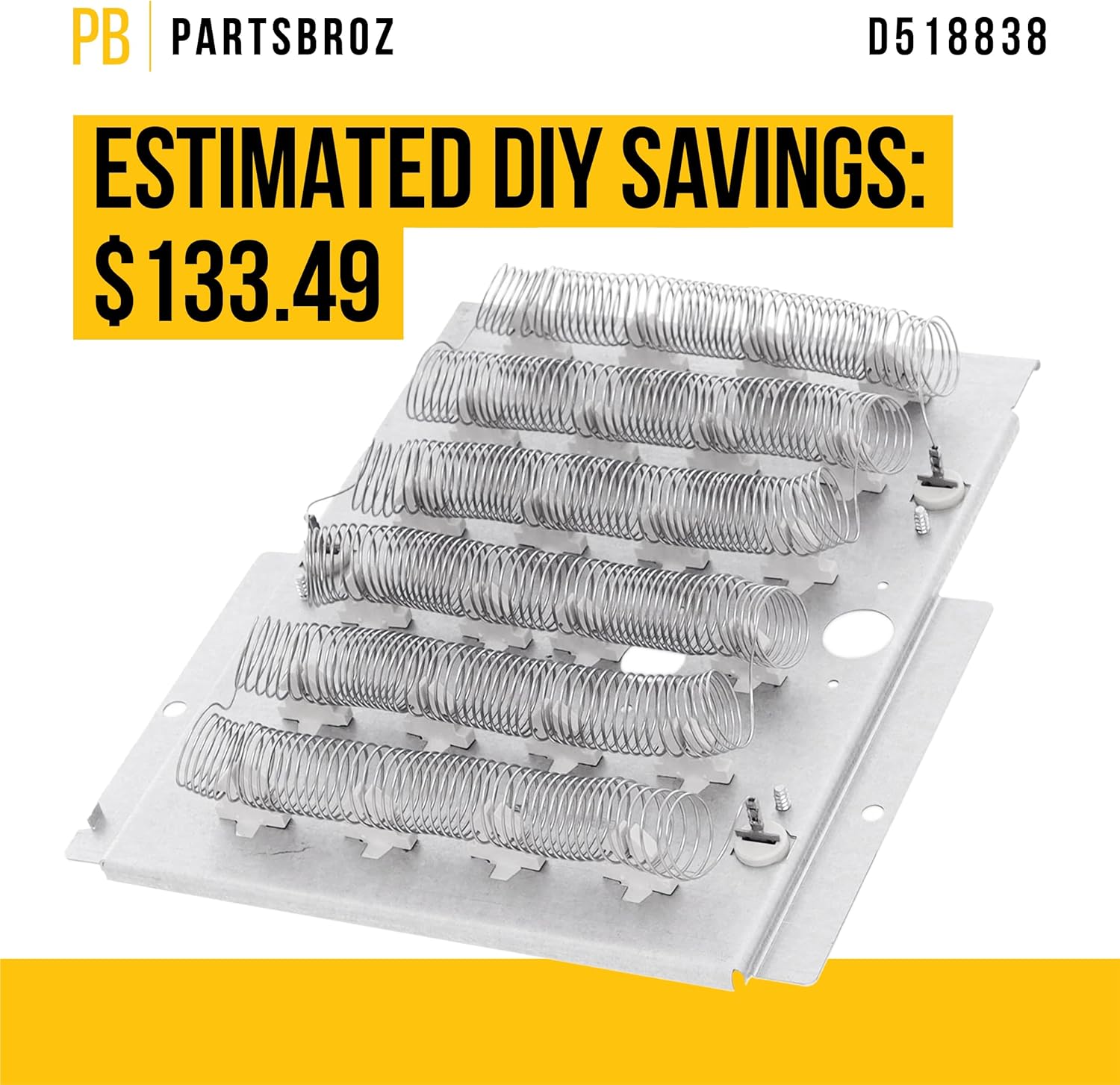 PartsBroz D518838P D518838 Heater Assembly - Compatible with Speed Queen Dryer - Replaces AP7251386 D518838 D518199 Ultra Durable Replacement Repair Parts Simple Installation Quick DIY