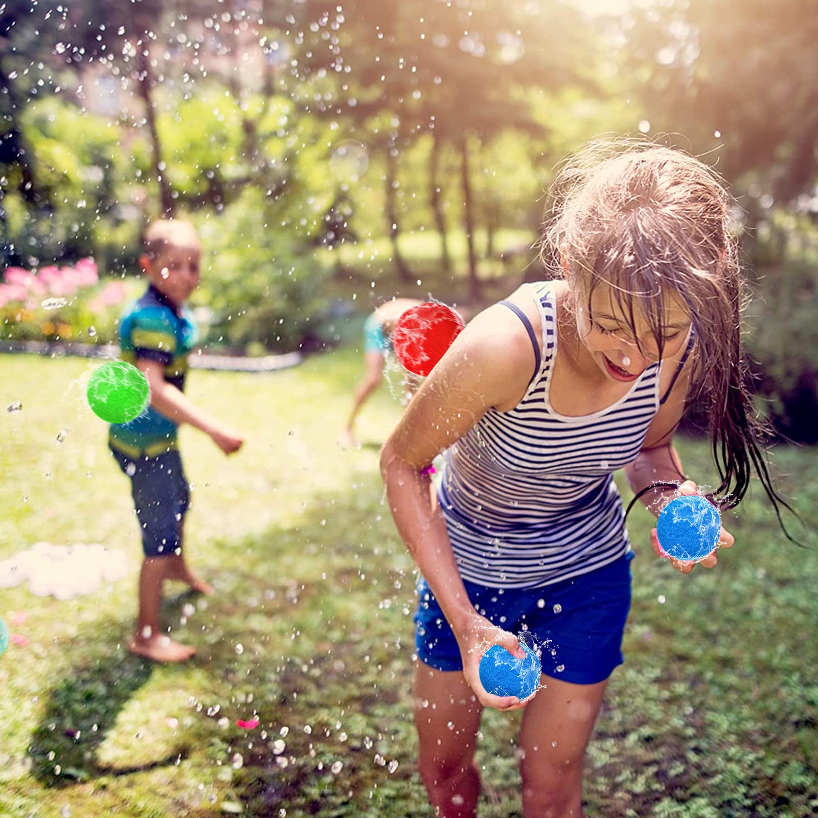 Aurasky Balles à Eau Réutilisables, 30 Pcs Ballon d'eau en Peluche, Bombes à Eau Colorés, Boules à Eclaboussures, Jouets Aquatiques pour Enfants Extérieur Parc Aquatique Piscine Plage