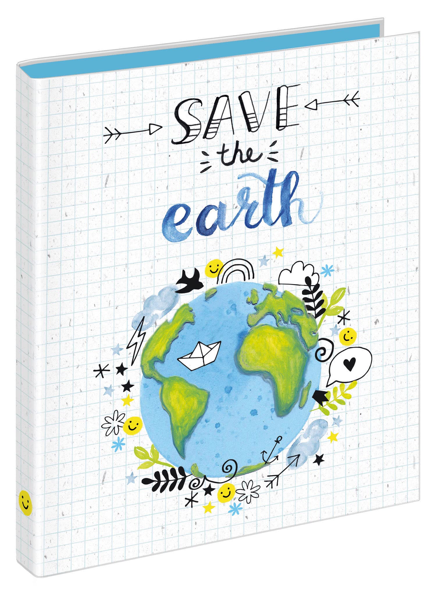 VELOFLEX Save The Earth 1144981 Ring Binder, DIN A4, with 2-Ring Mechanism, Filling Height 15 mm, Made of Recyclable Cardboard, School Binder, Ring Binder, Pack of 1