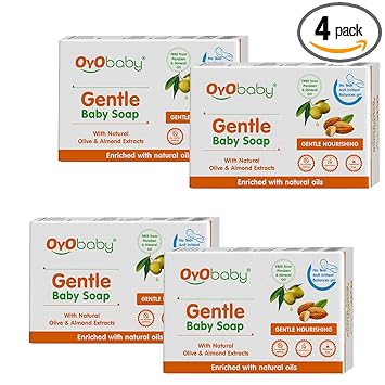 OYO BABY Gentle Baby Soap - Bathing Bar | For Baby?s Sensitive Skin | Gentle Cleansing, Skin-friendly 75gm (Pack of 4)