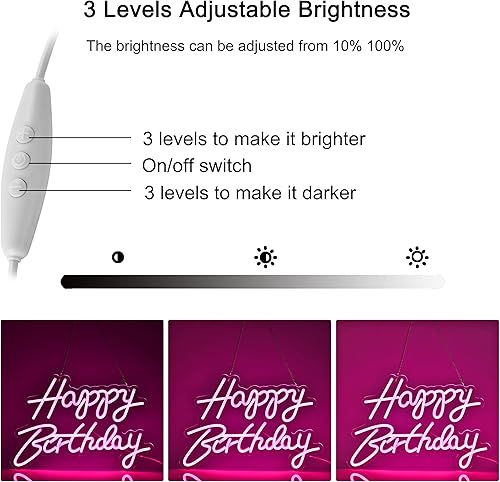 Miniatura 10 de Letrero de neón de feliz cumpleaños para decoración de pared, con interruptor regulable, letreros de luz de neón reutilizables para toda la