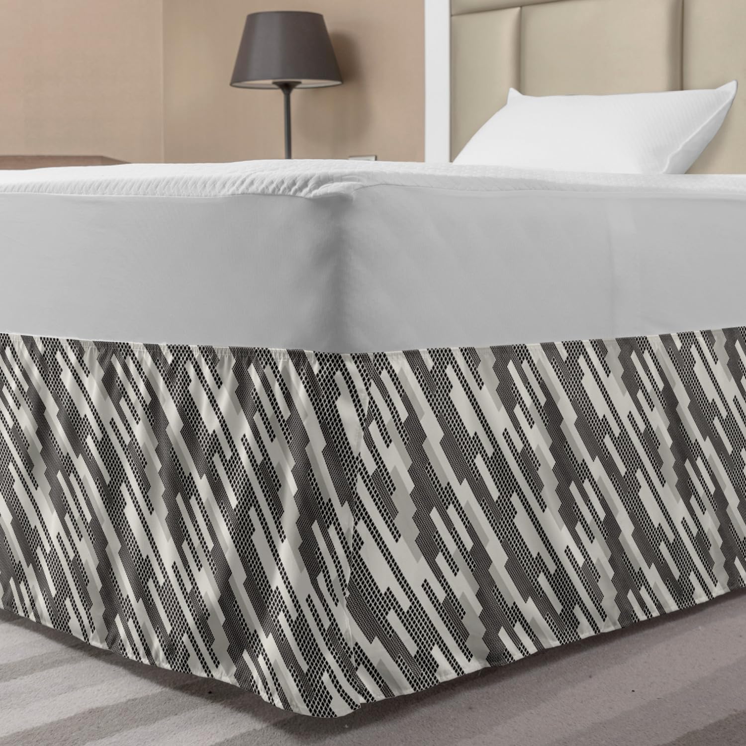Ambesonne Abstract Bed Skirt Modern Stripes and Checkered Squares of Different Sizes Composition Elastic Bedskirt Dust Ruffle Wrap