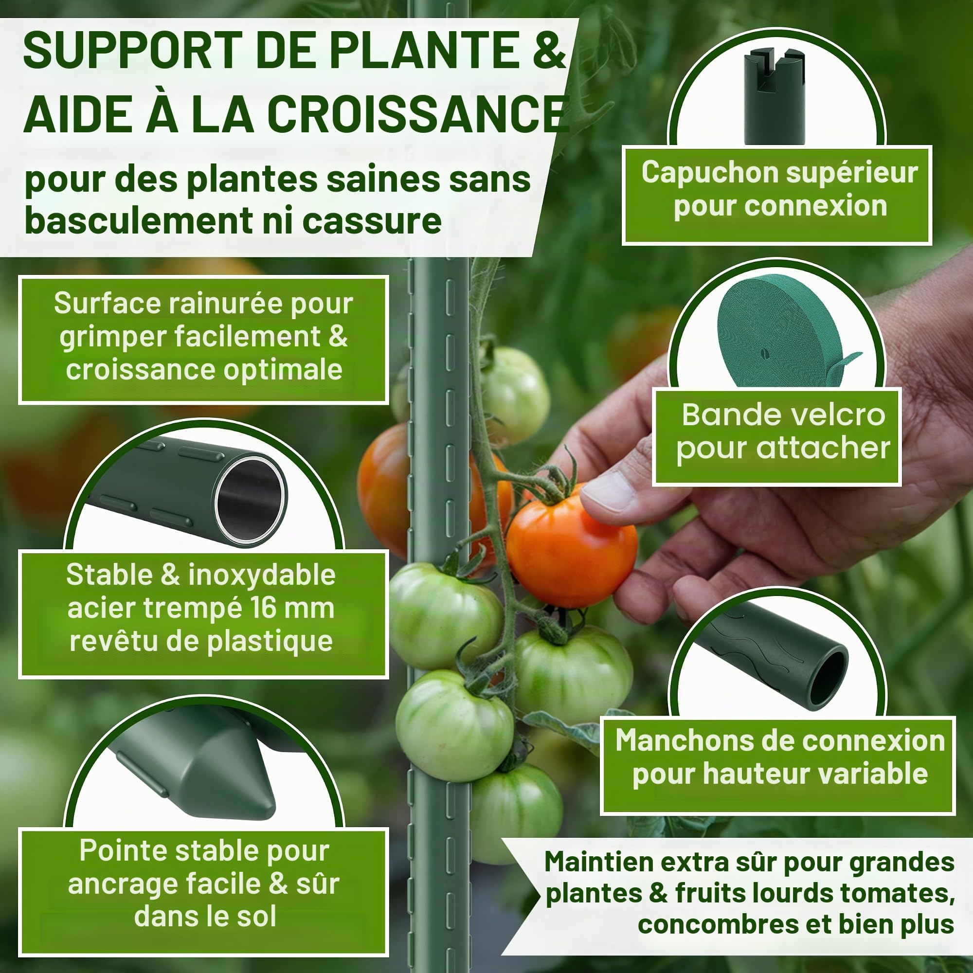 TTL GARDEN Lot de 10 tiges de treillis - 240 cm x 16 mm de diamètre - Vert