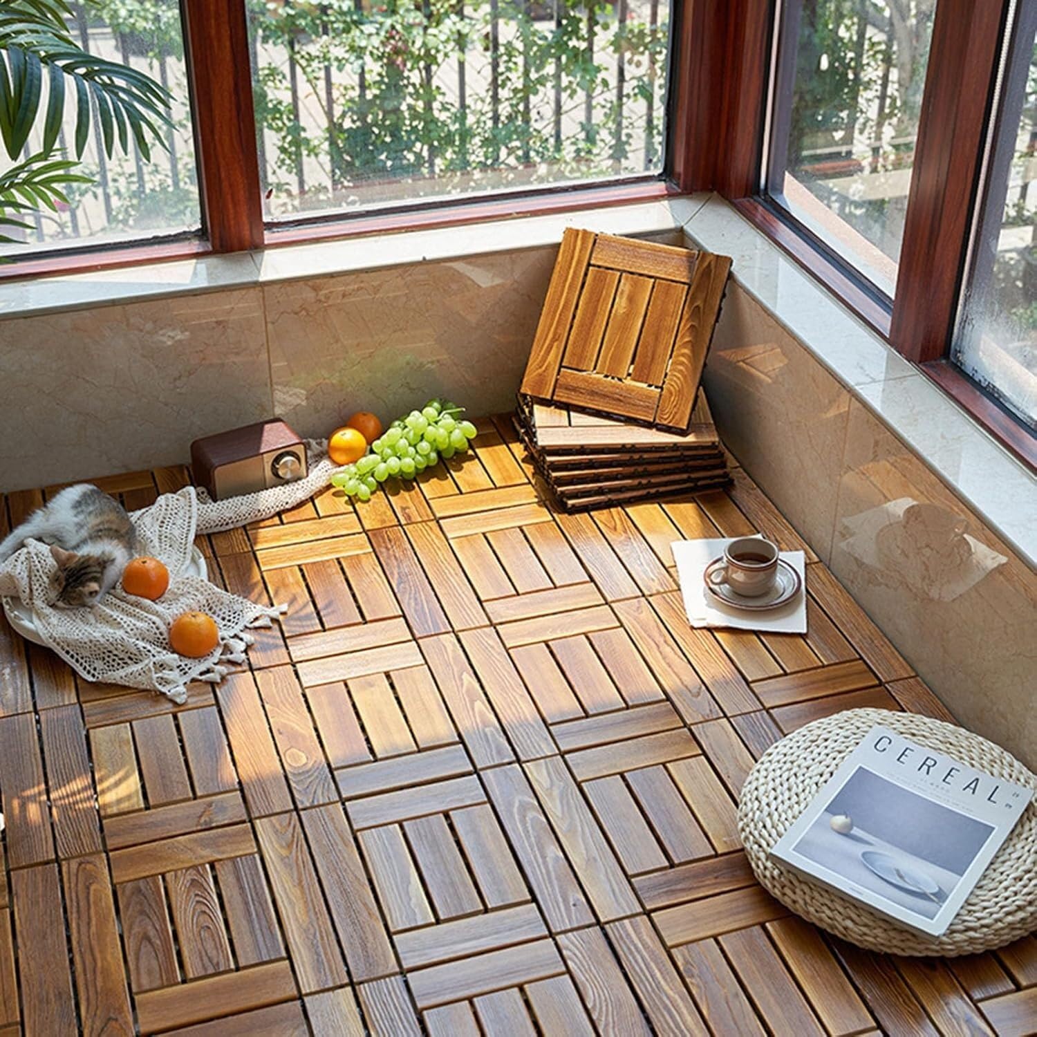 Carrelage de sol extérieur anti-glisse rénovation rapide de balcon en bois massif clipsable