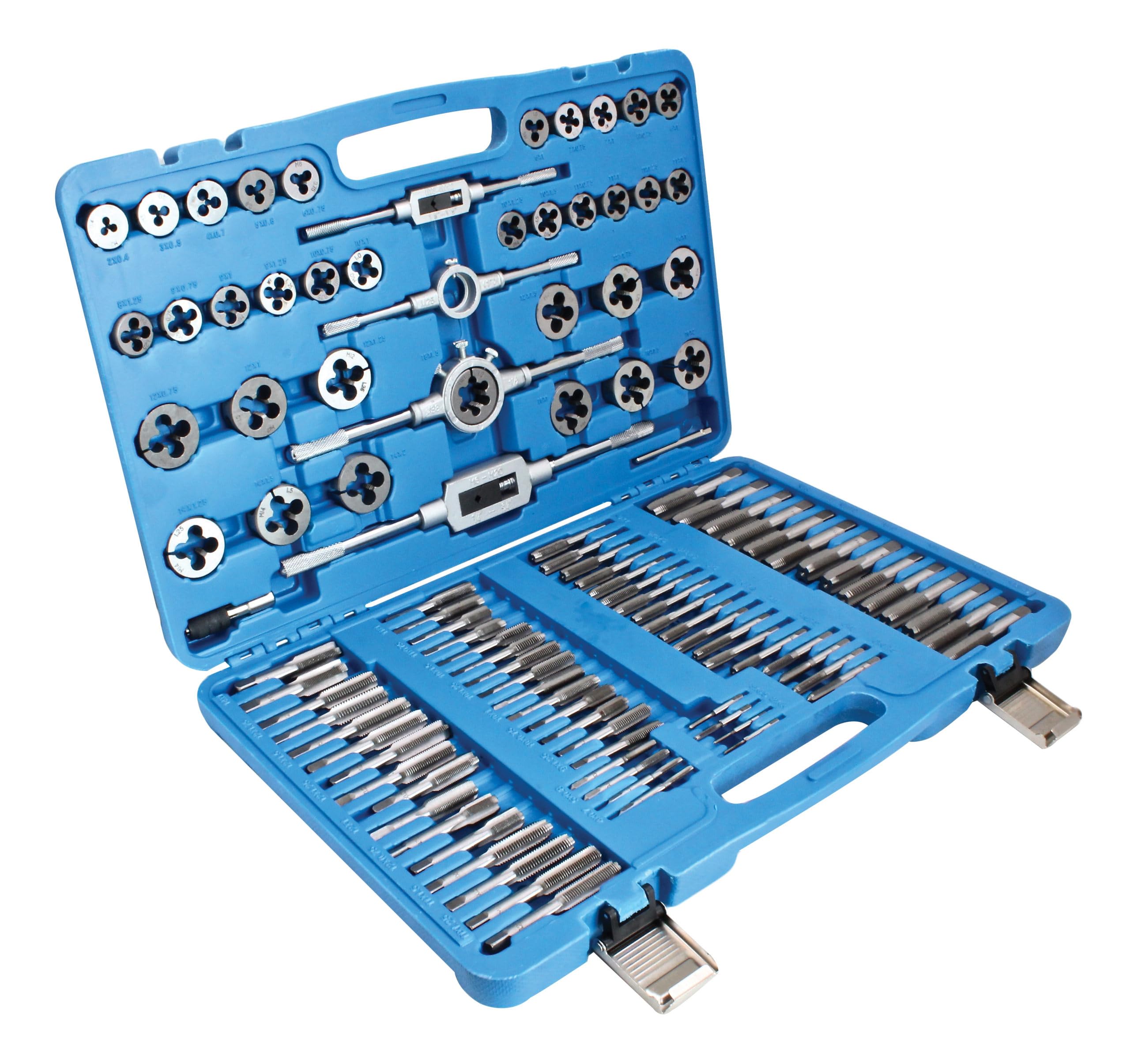 Juego de Machos y Terrajas 110 Piezas M2–M8 – Kit Profesional para Roscar, Reparar y Crear Roscas en Metal con Maletín – Incluye Portamachos, Porta Terrajas y Accesorios