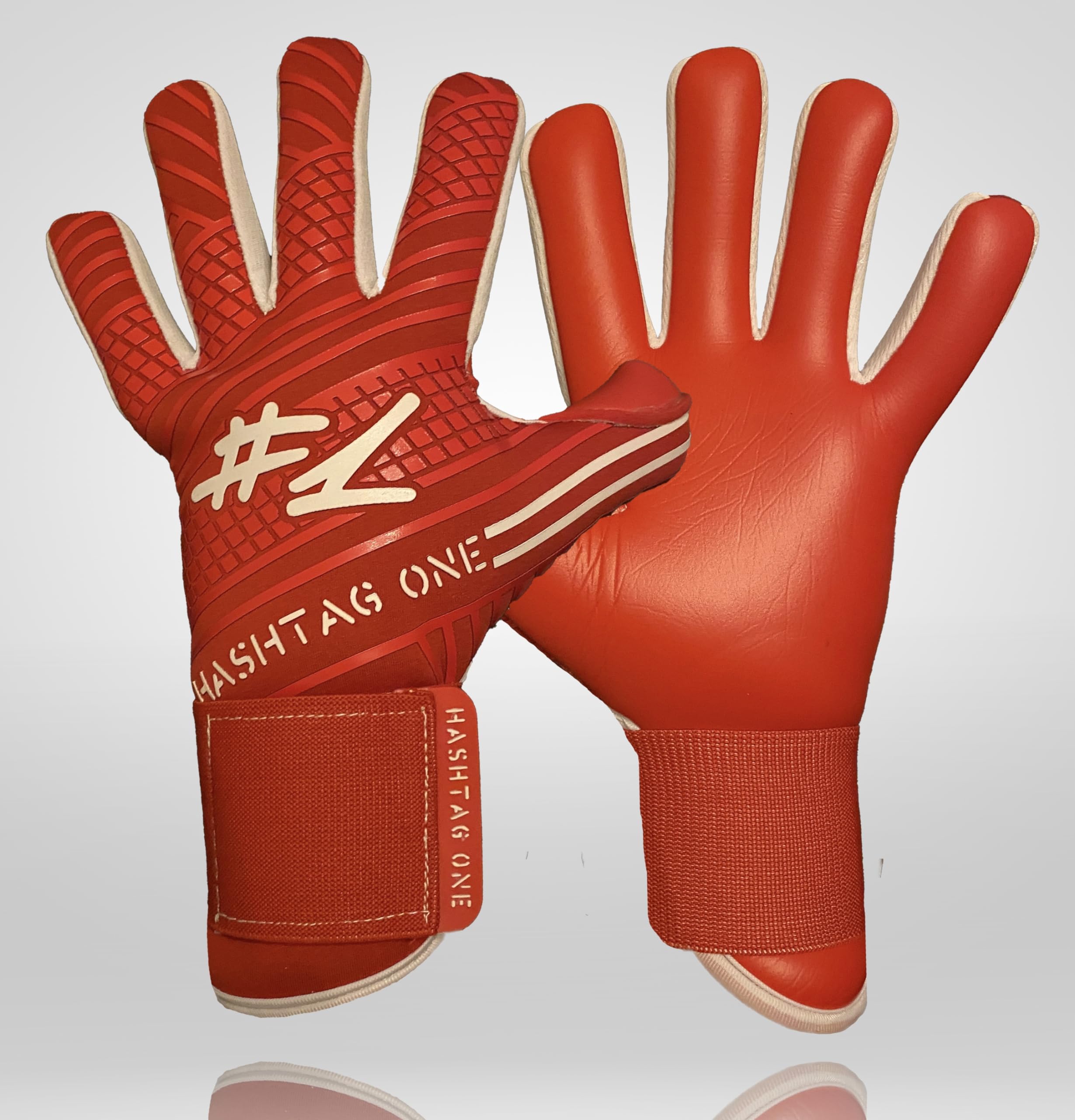 #1 Hashtag One Profi Grip Torwarthandschuhe für Erwachsene und Kinder, Fußballhandschuhe Herren, Diverse Größe und Farben (7, Red)