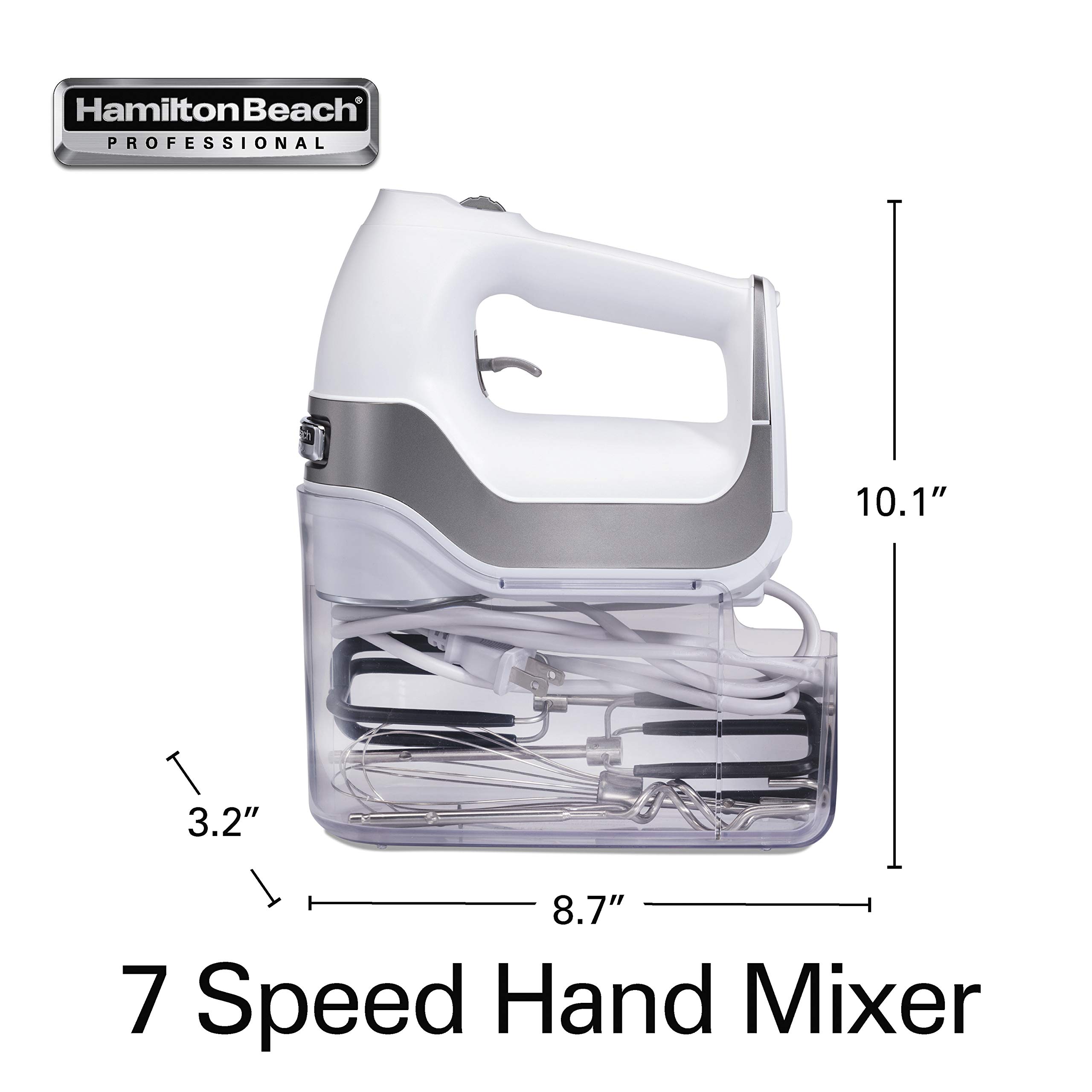 Hamilton Beach 62656 7 Speed Electric Hand Mixer, Whisk, Hooks and Snap-On Storage Case, One Piece