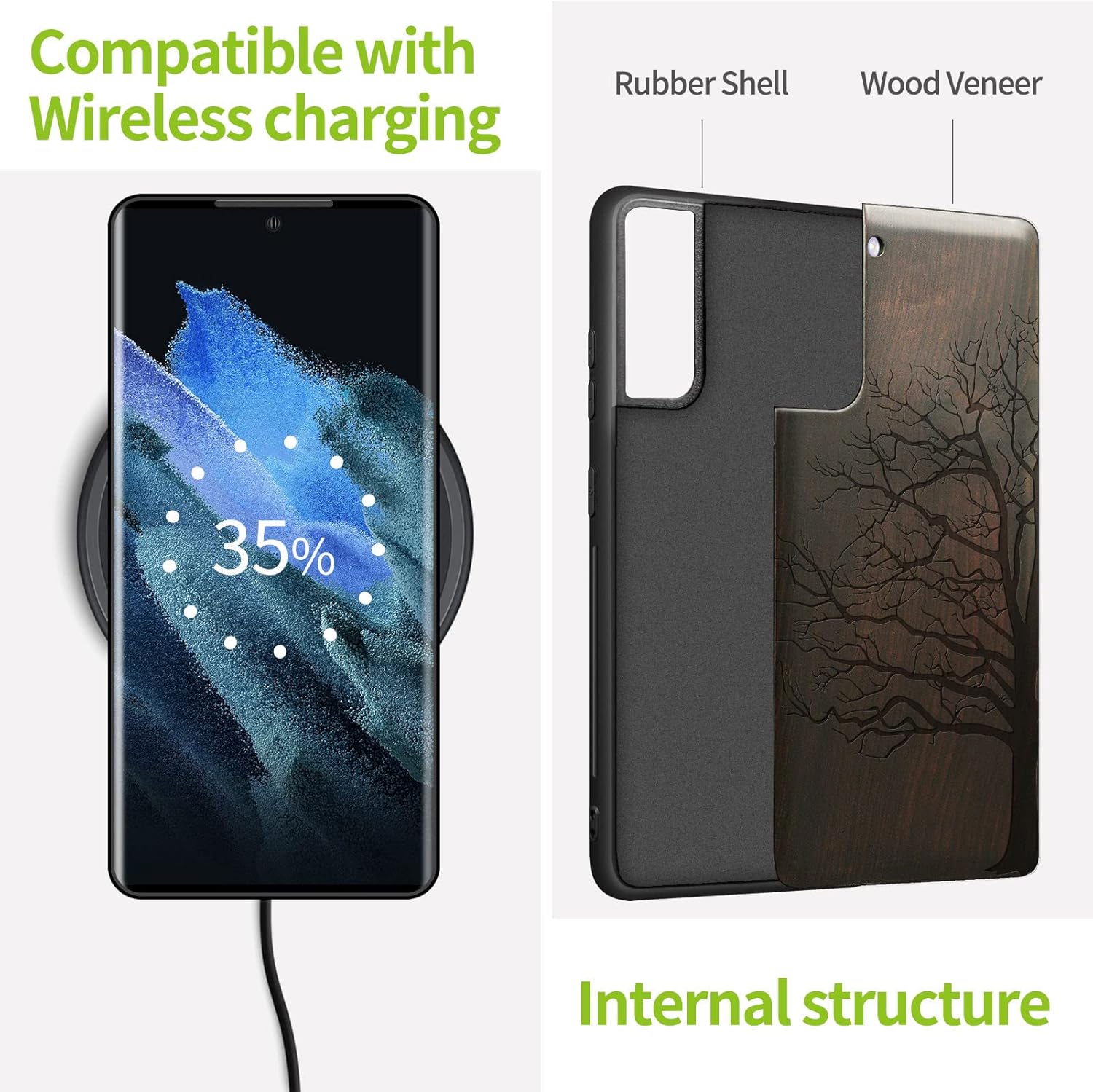 Carveit Wood Case for Galaxy S21Plus Case [Hard Real Wood & Soft TPU] Shockproof Hybrid Protective Unique Wooden Cover Compatible with S21 Plus 5G (Eternal Tree Carving-Blackwood)