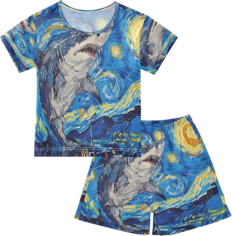 Senya Shark in Van Conjunto de pijama de verano, ropa de dormir corta de algodón, 2 piezas