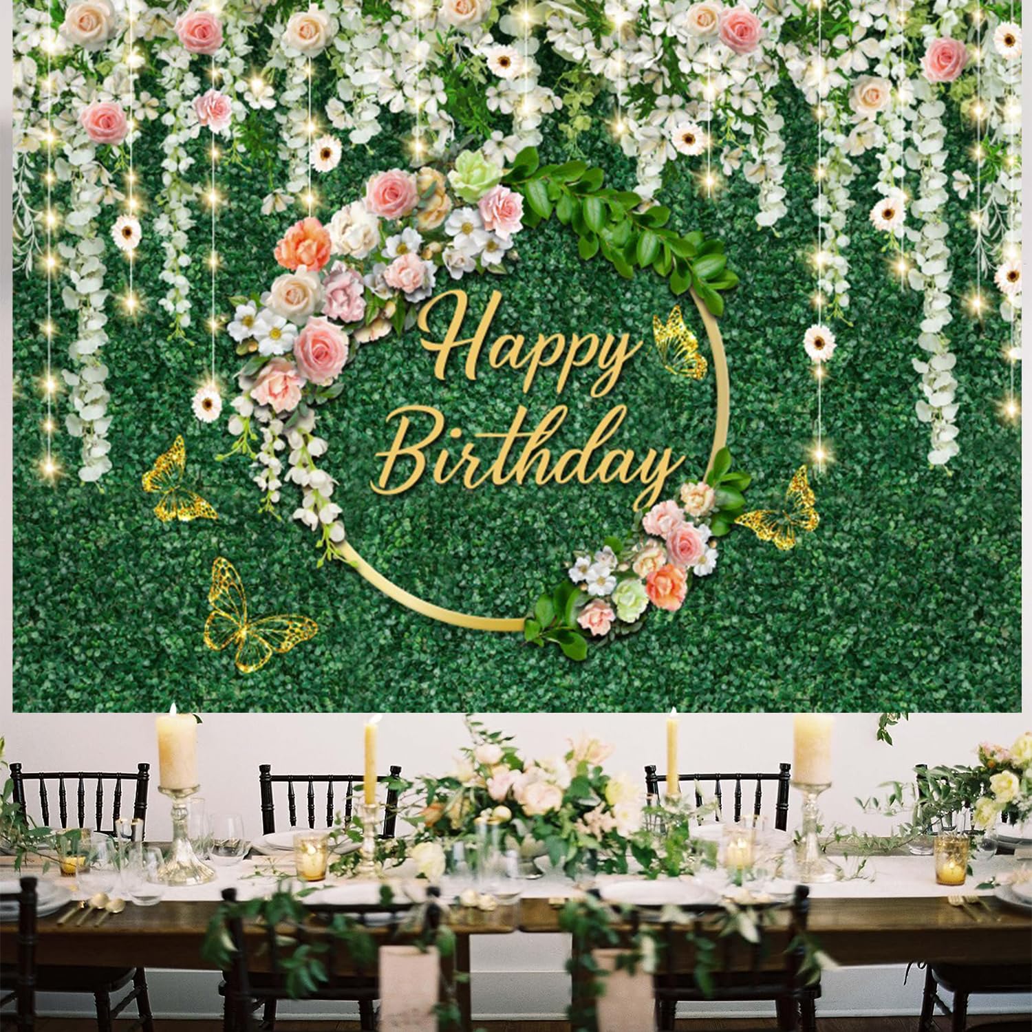 3x2m Sfondo compleanno verde foglie floreale buon compleanno segno poster fotografia sfondo donne ragazze principessa festa compleanno interni decorazioni all'aperto striscione Photo Booth Props