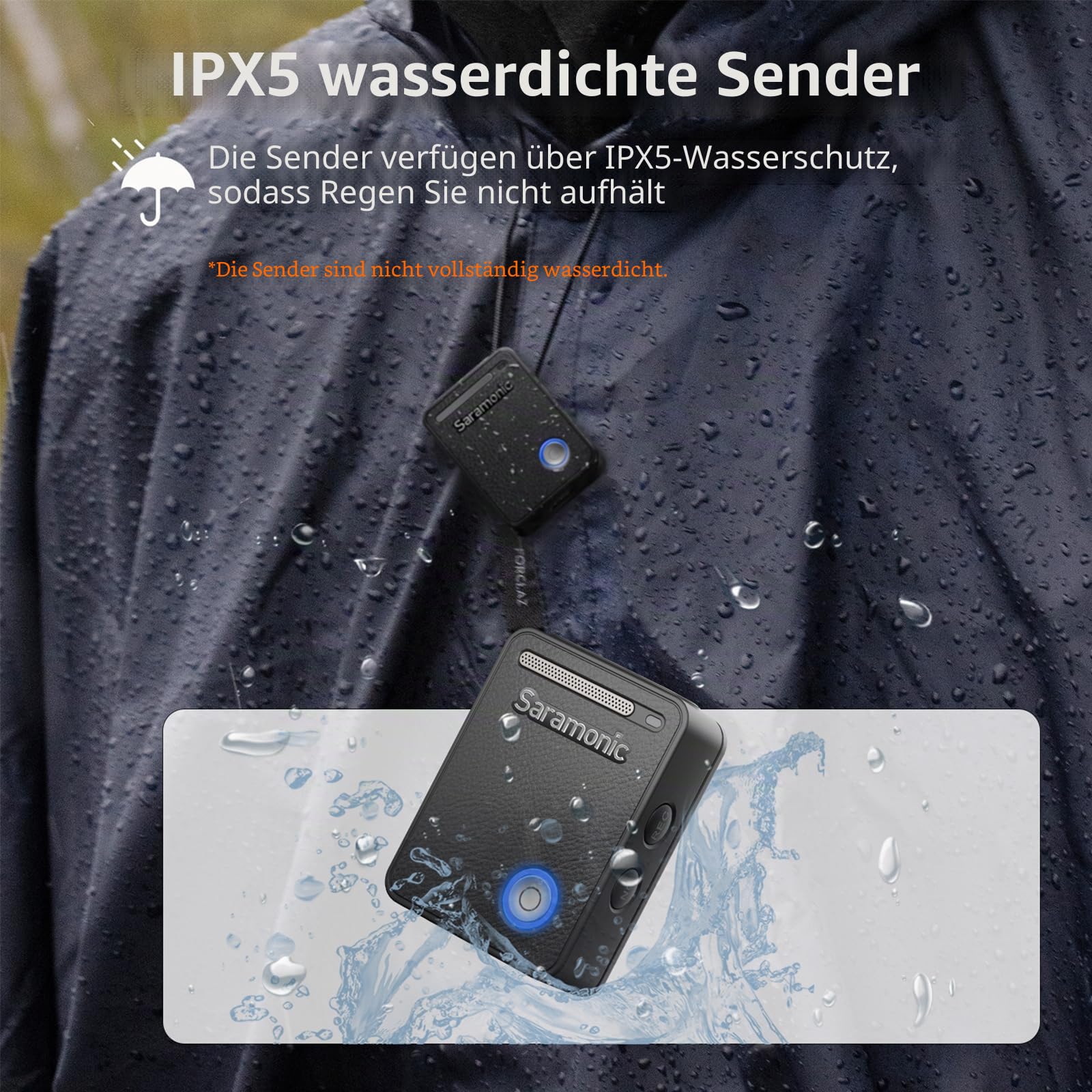 Saramonic Ultra Kabellos Lavalier Mikrofon, 32-Bit Float-Aufnahme, Timecode-Synchronisation, IPX5 wasserdicht, 300M, 130dB SPL, Wireless Mikrofon Handy für iPhone Android Kameras, Smartphone