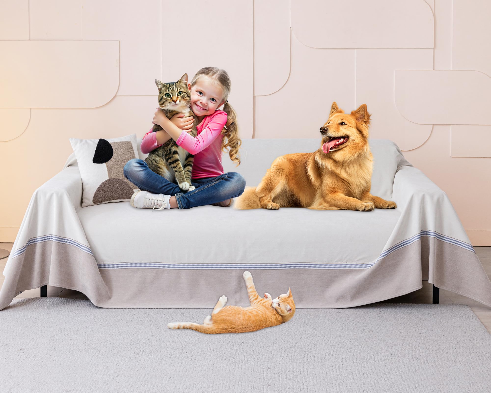 Loiion Wasserdichter Sofabezug Hund Katze 340x180cm Grau rut