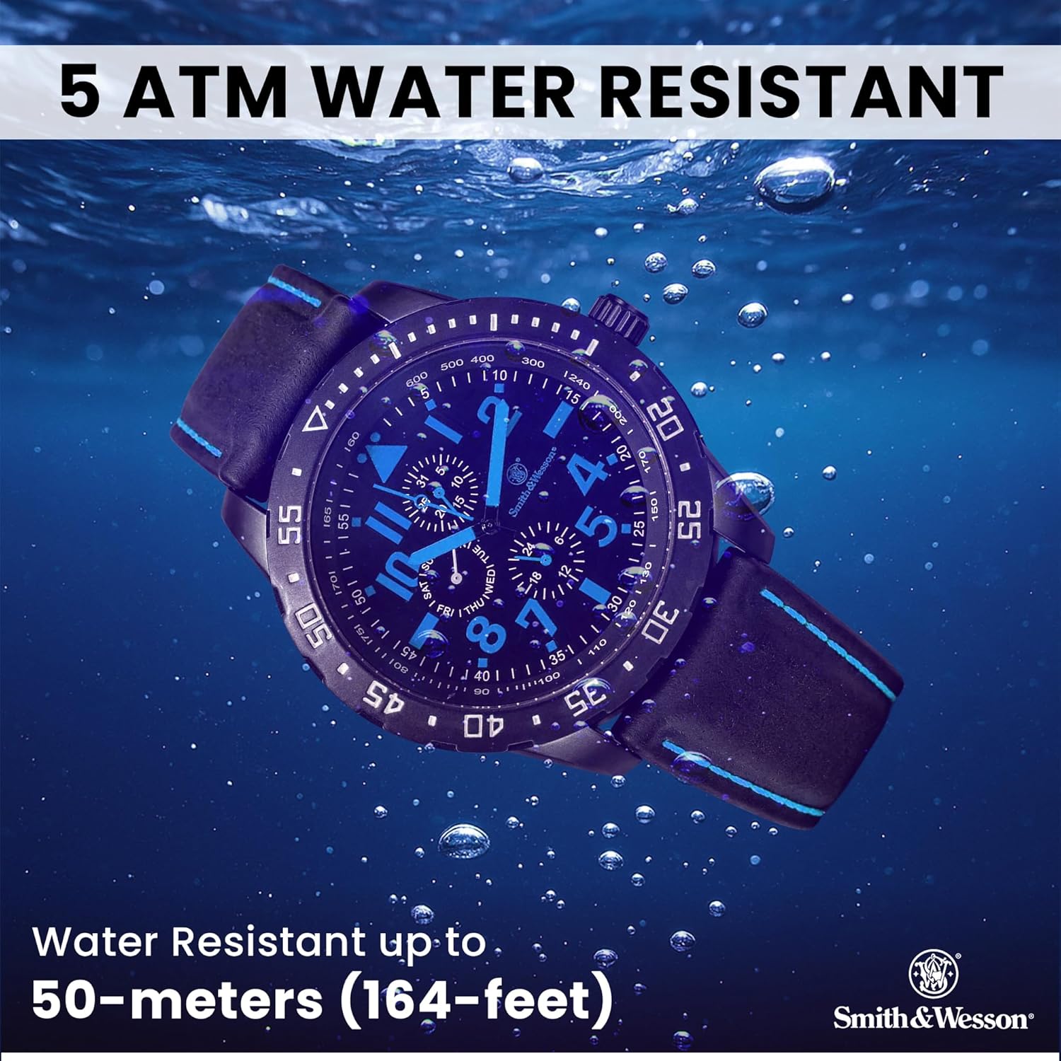 Smith & Wesson Men's Calibrator Watch, 5ATM, Stainless Steel Caseback, Precision Quartz, Black Rubber Strap, 51mm