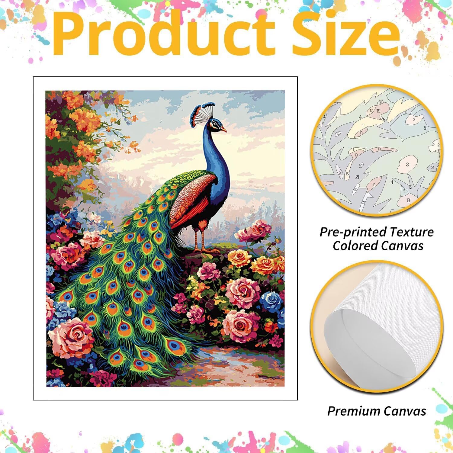 WEISHIWE Pavone animale Dipingere con i Numeri per Adulti, 70x90cm a-188 | Paint by Numbers Kit con Pennelli e Acrilico Pigmento, Fai da te Olio La Pittura di Numeri Kit, Decora la Casa, senza Cornice
