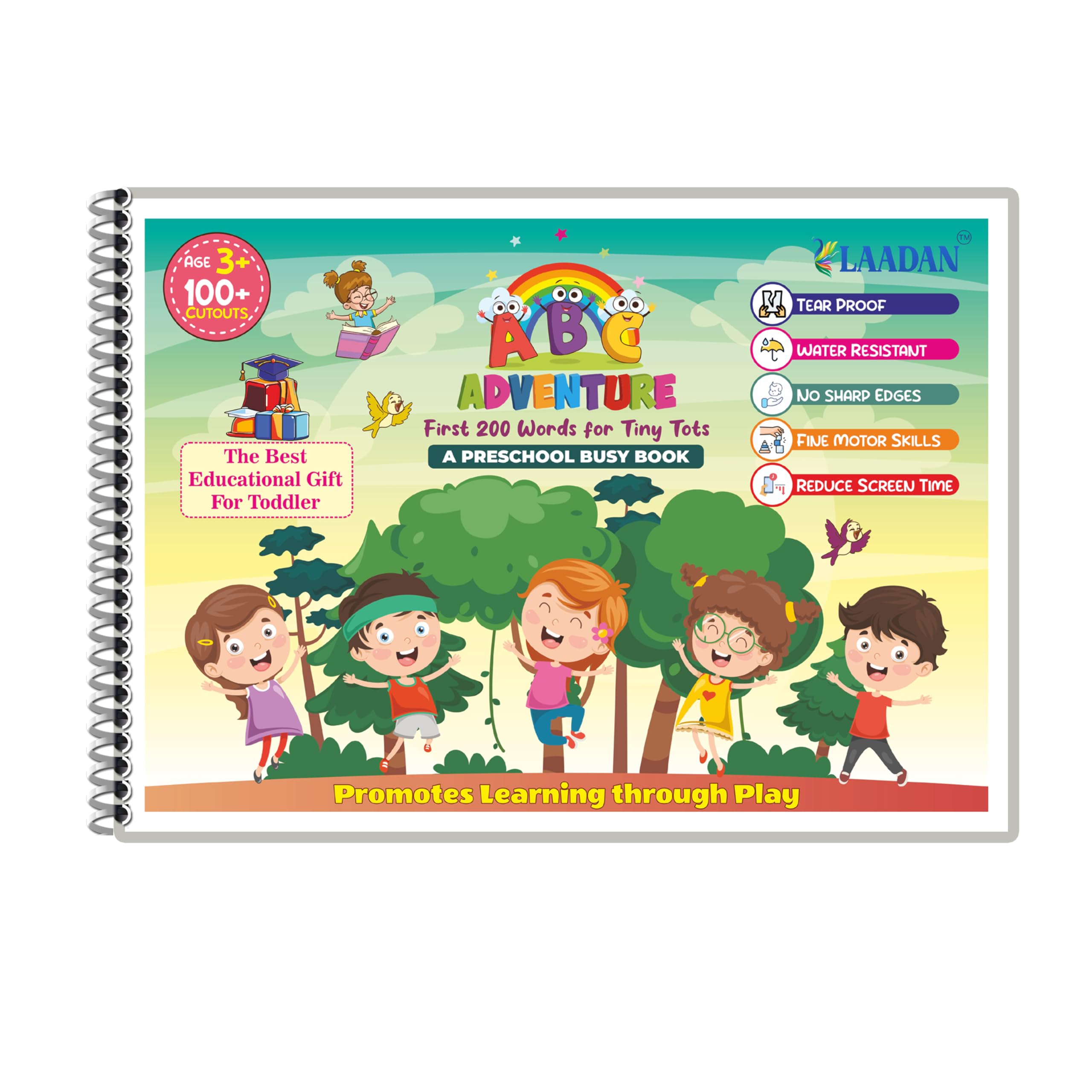 LAADAN ABC Adventure: First 200 Words for Tiny Tots aged 3 - 5 years, 26 Interactive Activity Binder for Early Learning, Alphabets Phonics Book, ... book for toddler activities: English