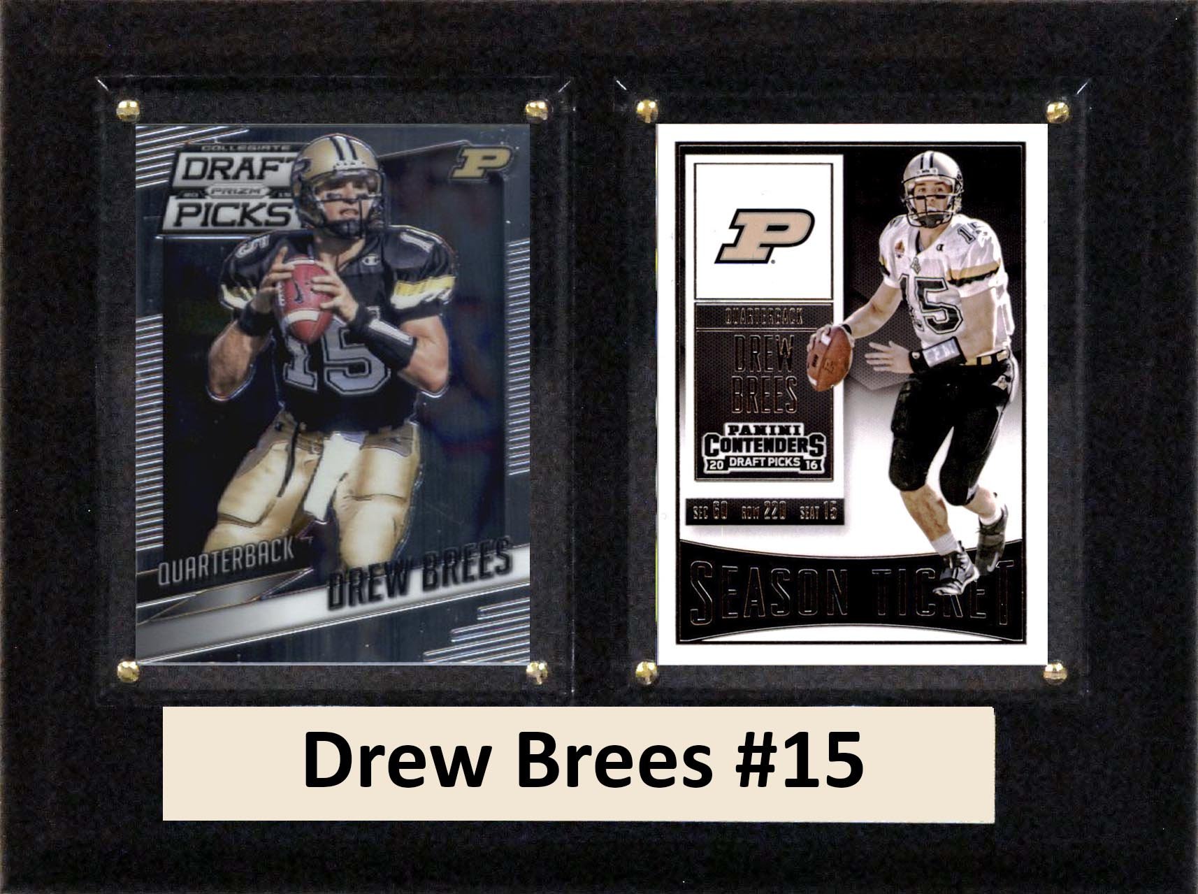 NCAA Purdue Boilmakers Men's Drew Brees Two Card Plaque, Brown, 6"X8"