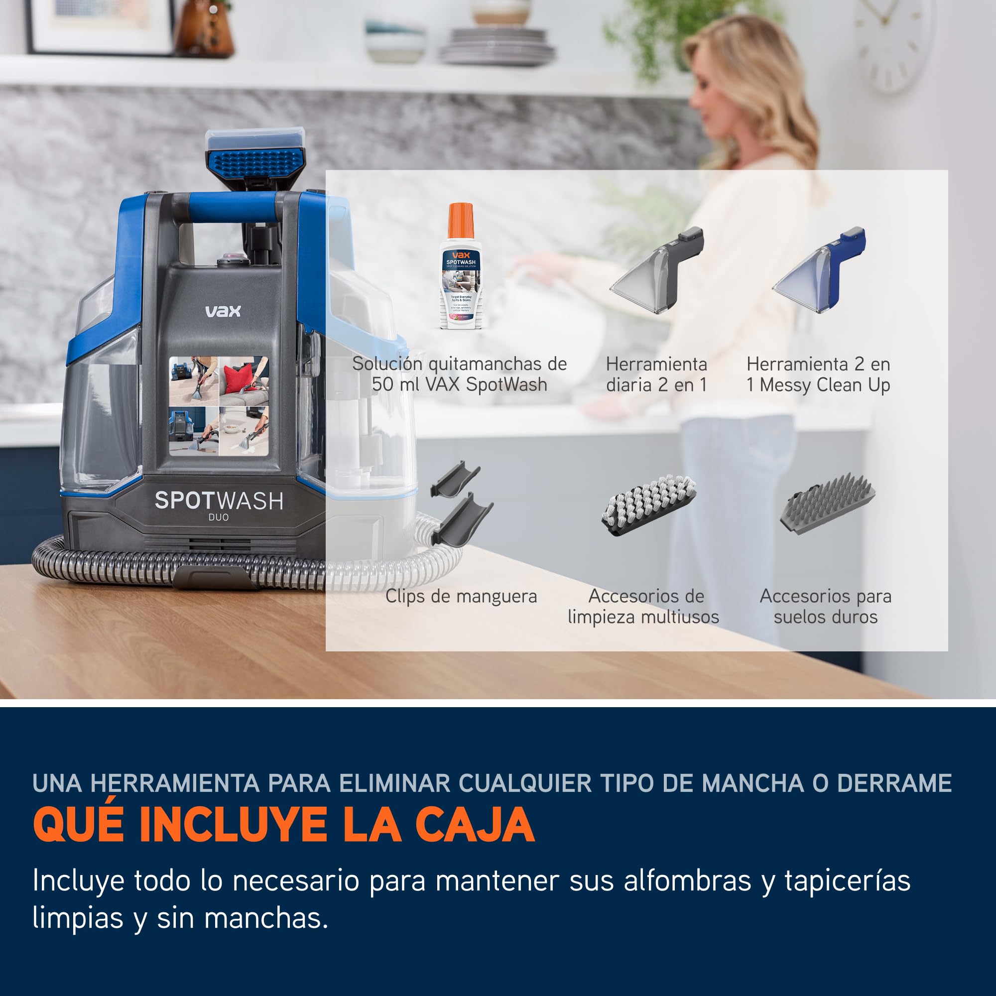 Vax SpotWash Duo Quitamanchas para alfombras y tapicería con herramienta para mascotas, accesorios multi-superficie y solución para limpiar escaleras, sofás, coches y superficies duras