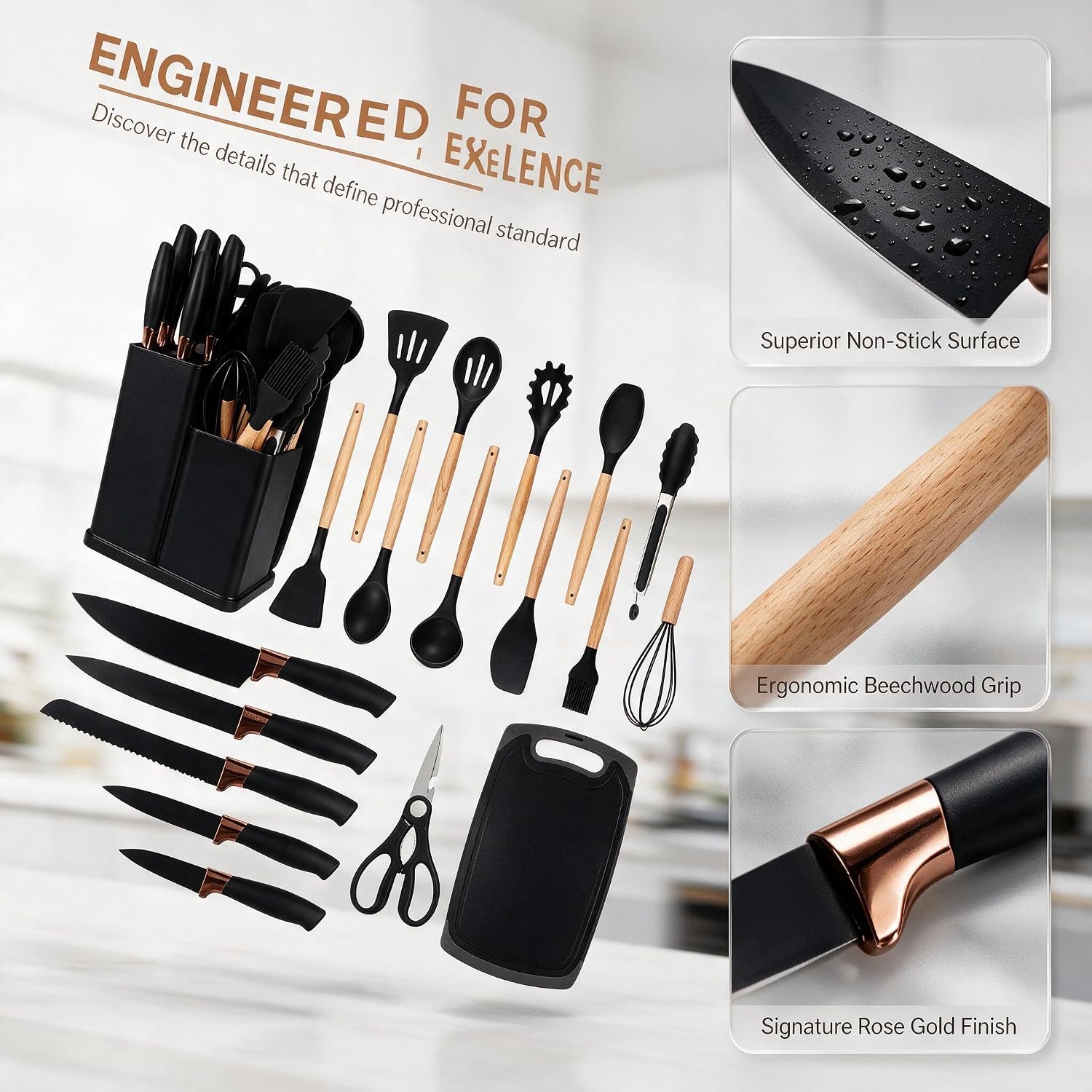 19-Piece Silicone Skitchen Utensils Set, Heat-Resistant Nonstick image 4