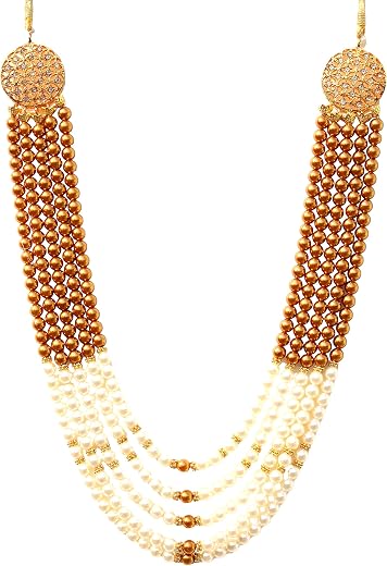 OneStoreIndia Handmade Groom Necklace Sherwani Dhula Mala with Pearls, Stone &amp; Studded AD (American Diamond) Jewellery for...