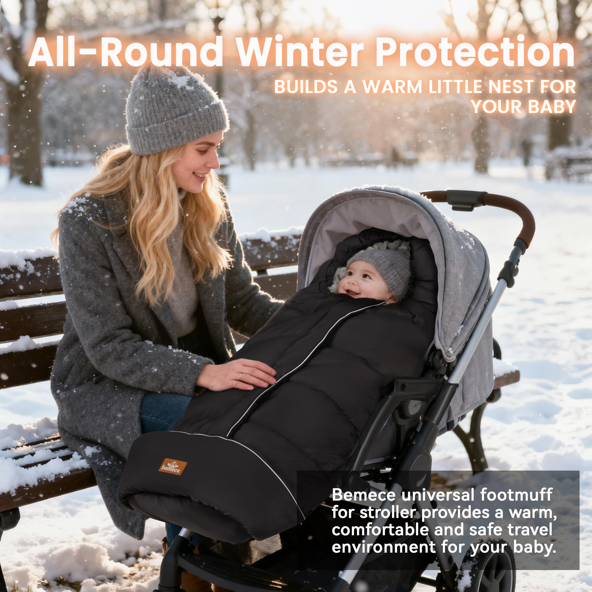 bemece Fußsack Kinderwagen Winter, Universal Fußsack Buggy mit Warmem & Bequemen Kristallvelours, Fusssack Kinderwagen Baby Winter für Buggys Kinderwagen - Schwarz