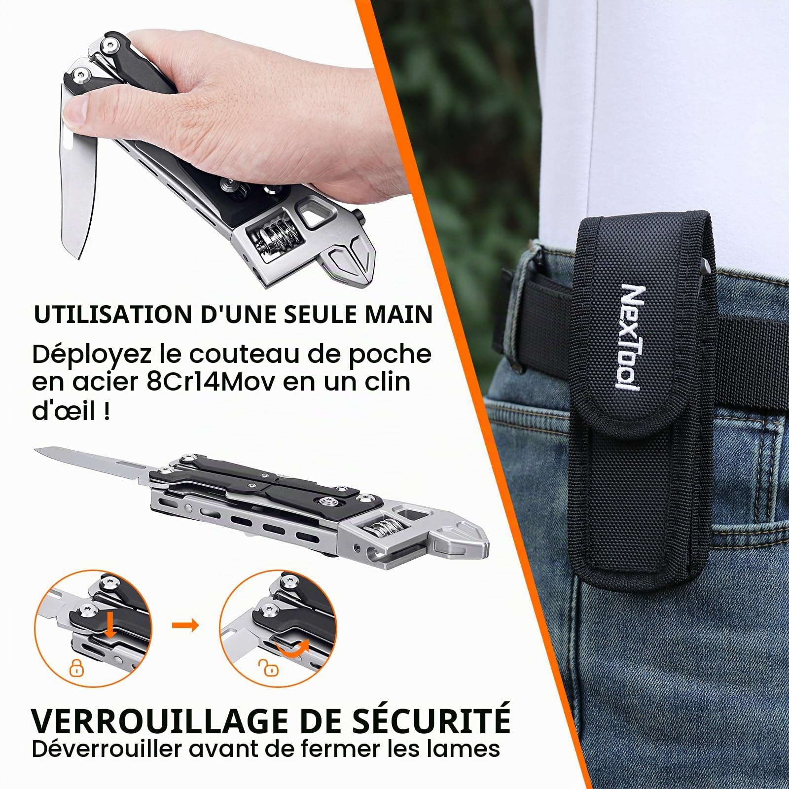 NexTool W4 Clé Multifonction à Cliquet Réglable, Outil EDC Pliable 11 en 1 avec Pince, Couteau, Scies, Tournevis, Idéal pour Camping, Randonnée, Bricolage, Cadeau pour Homme