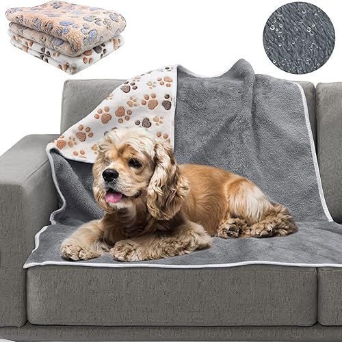 YUEPET Mantas impermeables para perros, paquete de 2 mantas lavables para perros para cama, sofá, protector de vellón de franela para cachorros,