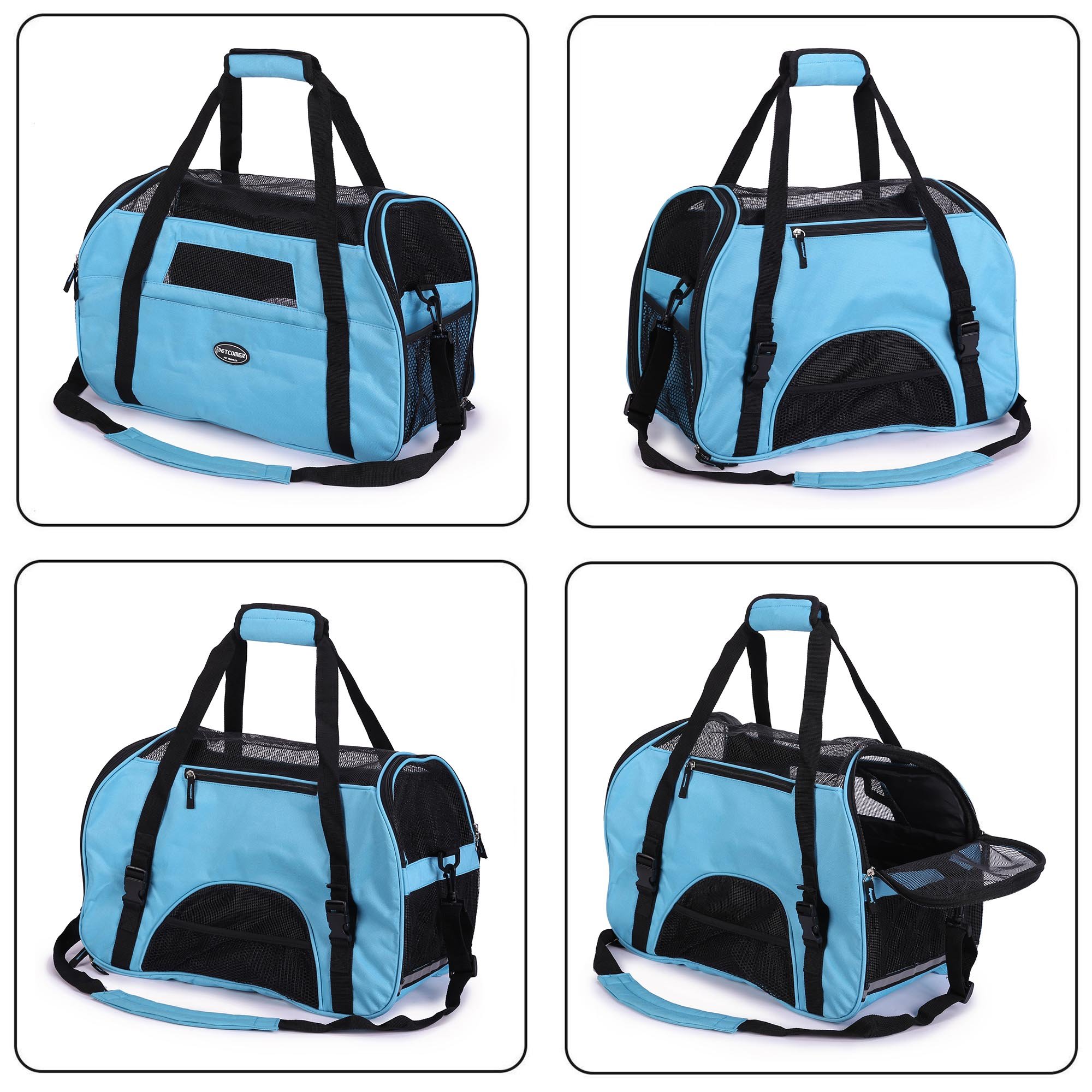 Cómodo Bolso de Hombro Portador de Viaje con Estera y Lados Suaves, Aprovado por la Aerolínea para Mascotas Perros y Gatos, Azul Claro