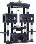 Hey-brother Tour de l'arbre de chat, gros postes de scratching sisal avec grande plate-forme, 3 Condos spacieux, Hammock en peluche, Jouet, 56.7 Meubles multi-niveau de inches pour adultes en intérieur Maine Coon, Smoky Gray MPJ083G