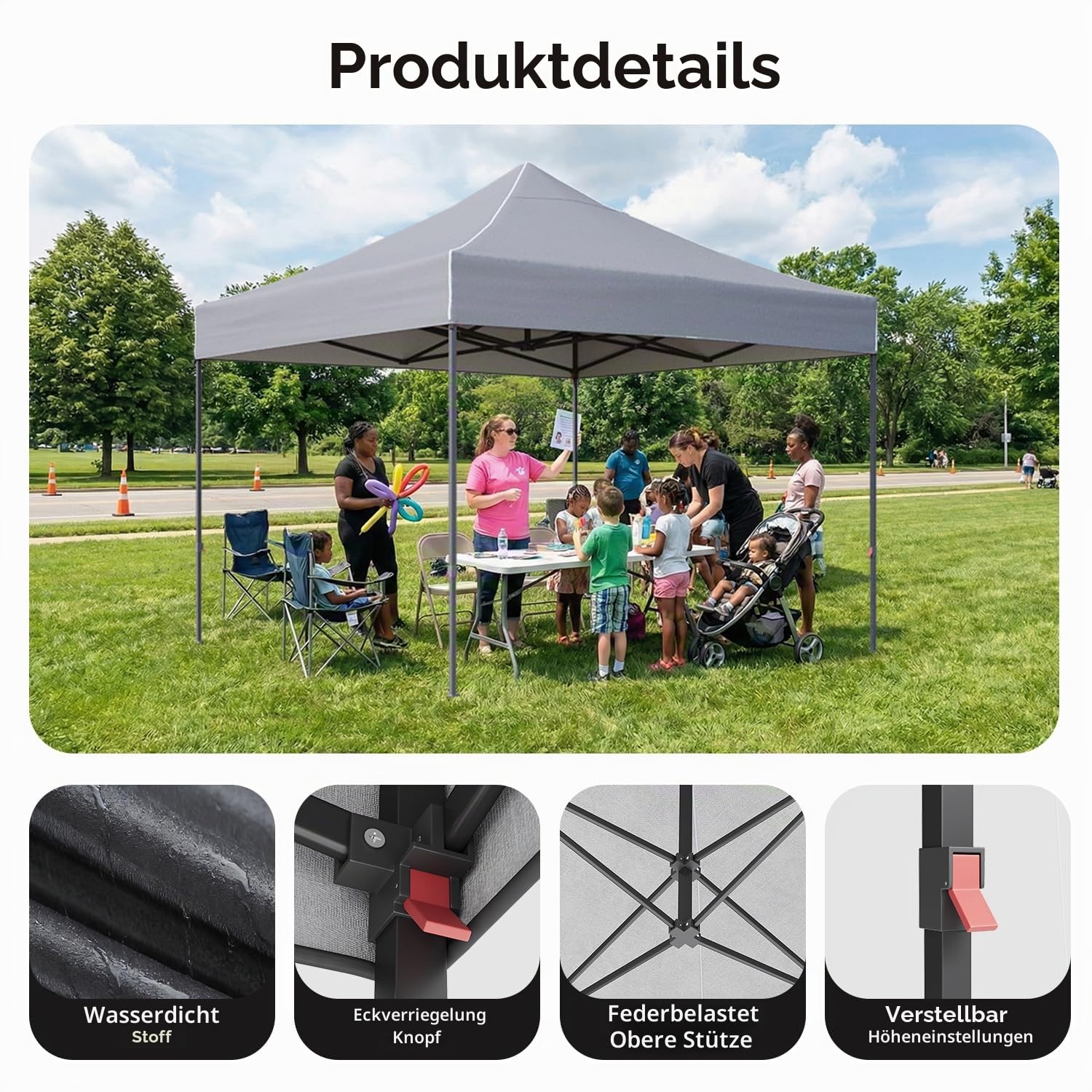Aoxun Faltpavillon 3x3m Wasserdicht Pop Up Pavillon Rollentasche | Wasserdichter 3x3m Pop Up Faltpavillon mit Rollentasche und Sandsäcken für schnellen Schutz im Garten oder beim Camping
