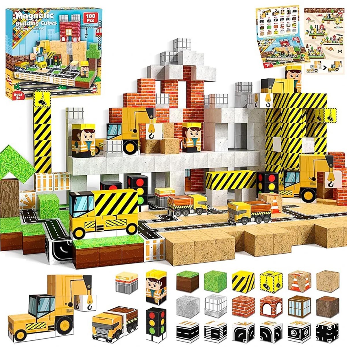 Moonmen 200Pcs Magnetic Cubes For Kids, Enchanted Forest Realm Magnetic Tiles Building Blocks Toddler Toys STEM Sensory Outdoor Toys Magnetic Blocks Creative Games for 3+Year Old Boys & Girls