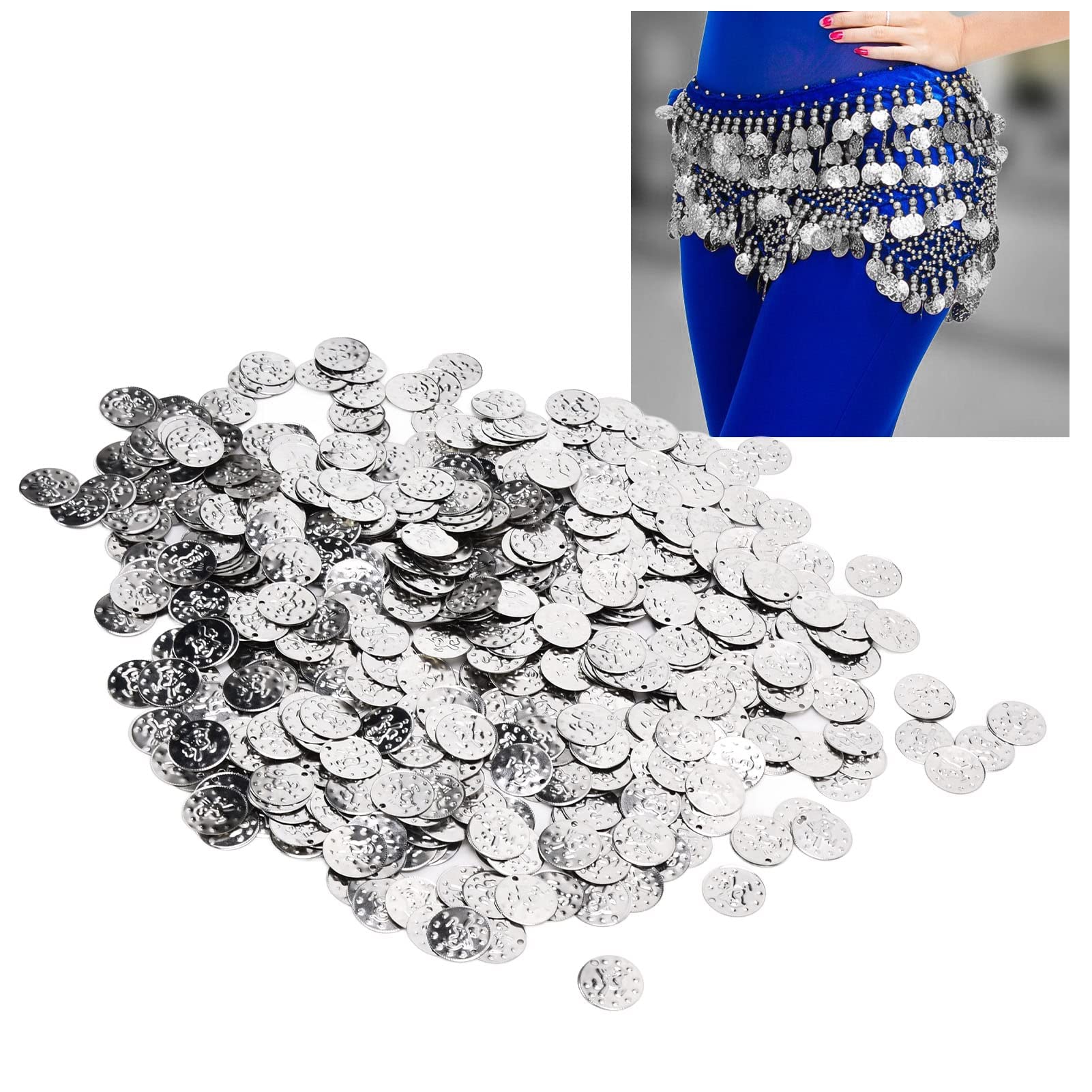 2000pcs Coinss a forma di paillettes tappeto di paillettes, cintura di nappa di danza del ventre dorate, monete di costumi di danza del ventre, accessori per abbigliamento per (Argento (moneta per