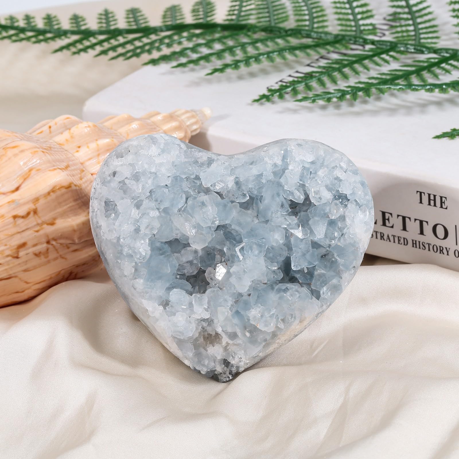KYEYGWO Natürlicher Blauer Celestite Geode Drusenstück Rohstein, 320-450g