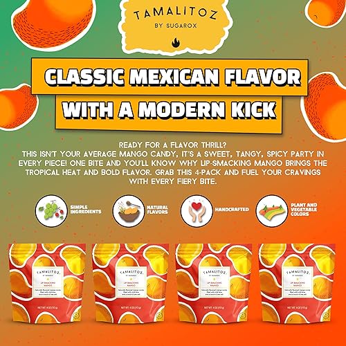 Vista 186 de Tamalitoz de Sugarox - Paquete de 8 caramelos duros hechos a mano con mango dulce y picante hecho a mano con chile en polvo, lima y sal marina.