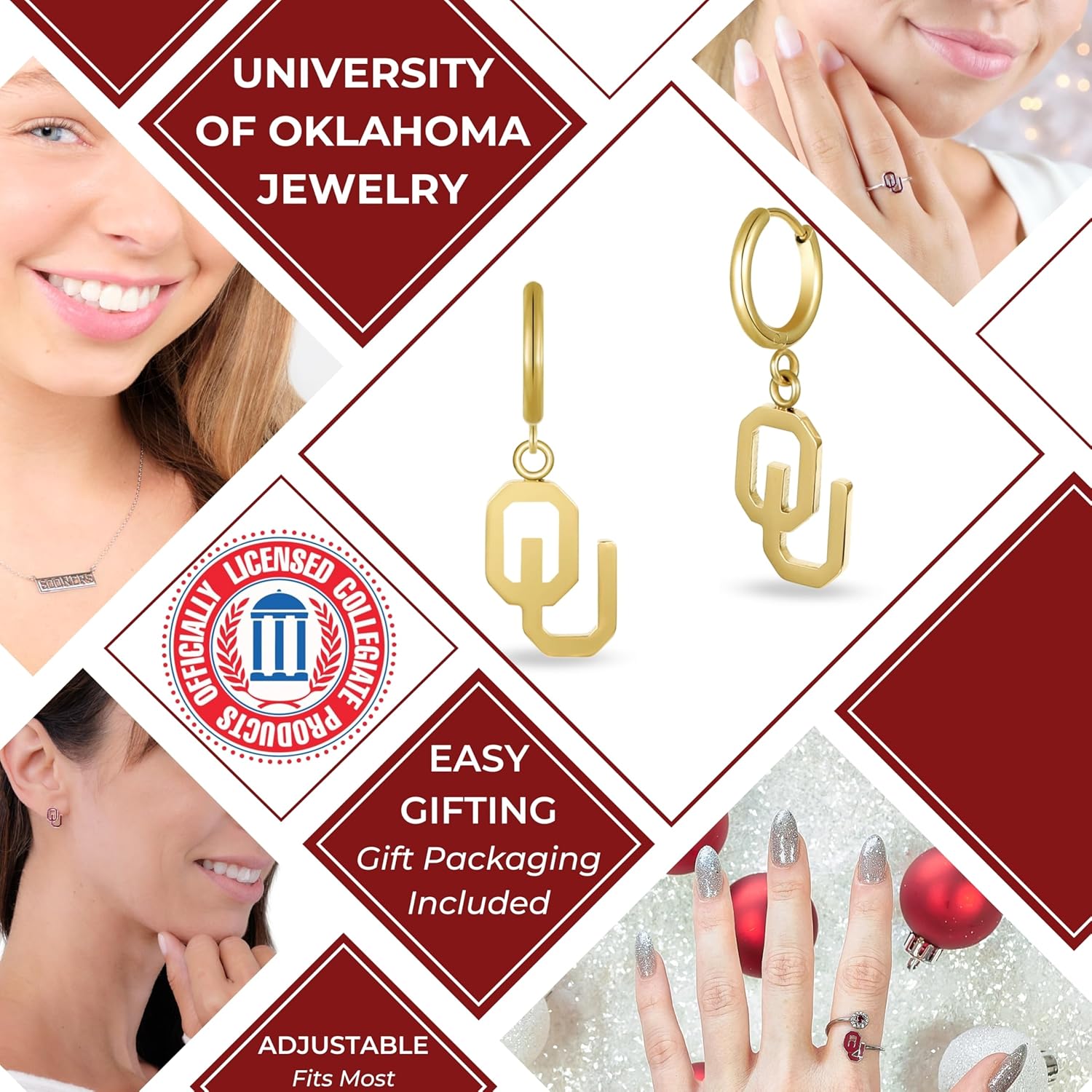 Stone Armory Earrings for University of Oklahoma Jewelry Gifts for Women, Graduation – Stainless Steel Skin-Friendly Oklahoma Sooners Earrings 18K Gold Finish OU Hoops