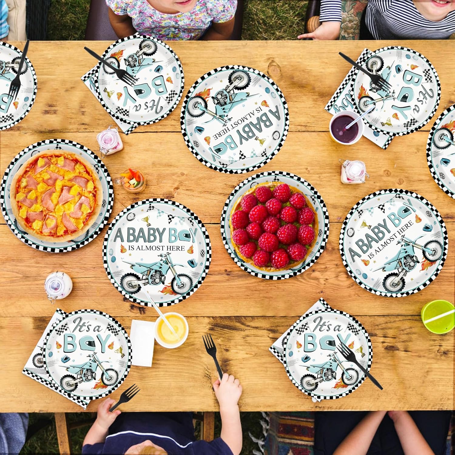 96Pcs Motorcycle Birthday Party Decorations Dirt Bike Motocross Plates and Napkins Tableware Set Watercolor Motorbike Decorations Favors for Boys Kids Baby Shower Birthday Party Supplies Serves 24