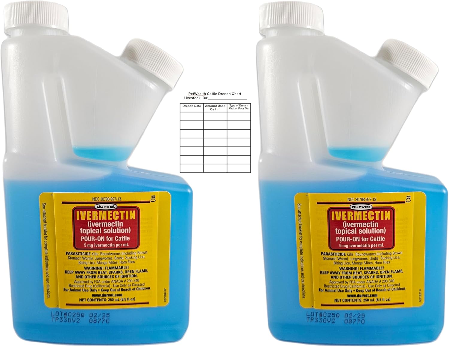 Durvet ivermectin pour-on cattle dewormer (250 mL) bundle