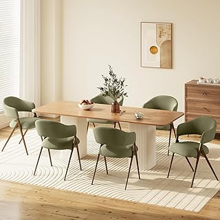 COLAMY Dining Chairs Set of 6, Modern Fabric Upholstered Dining Room Kitchen Side Chairs with Iron Legs, Open Back and Padded Seat, for Living Room/Restaurant/Cafe, Green