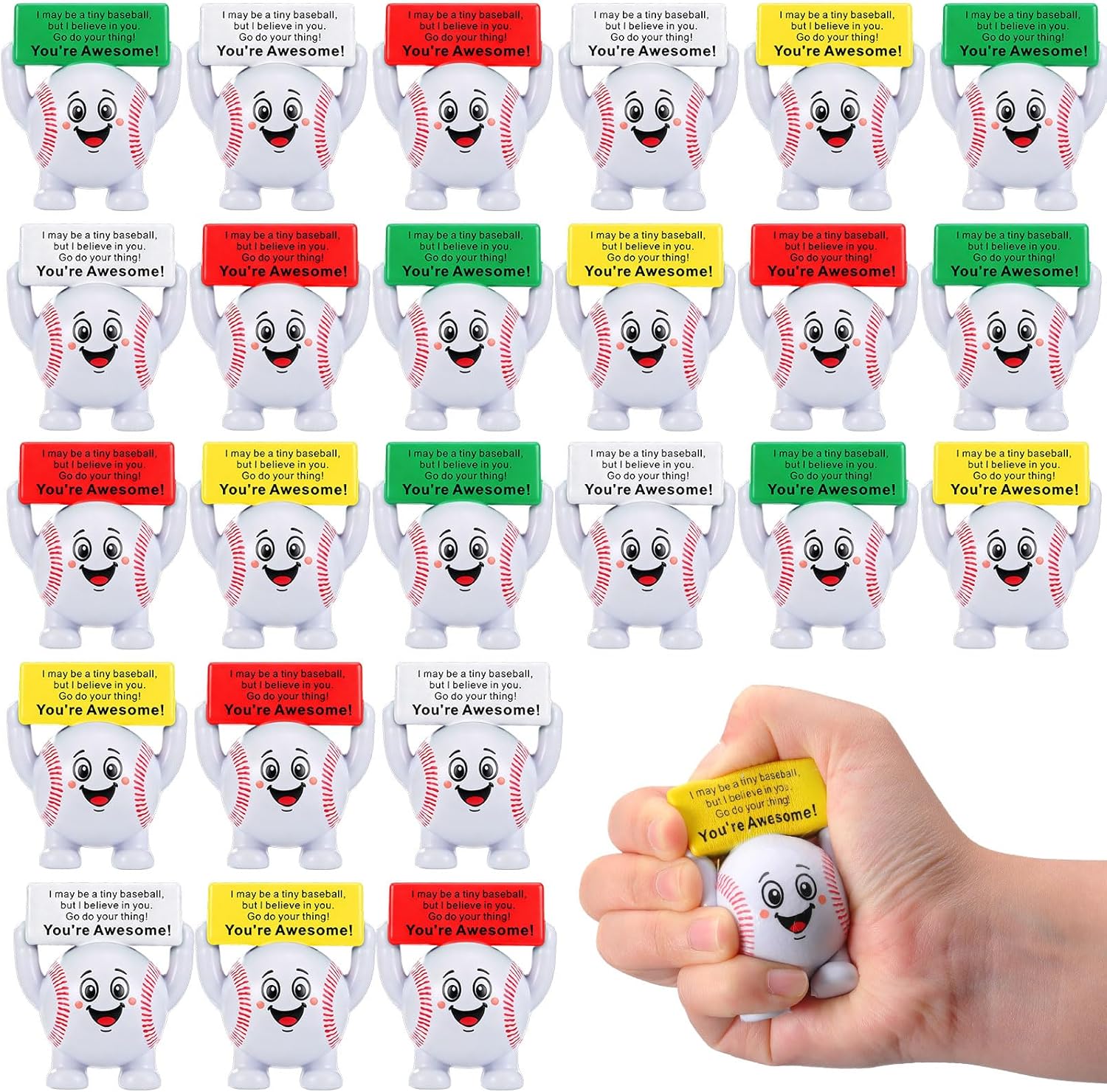 24 Pack Baseball Stress Balls for Coworkers– Baseball Party Favors Mini Foam Squeeze Fidget Toys for Anxiety & Stress Relief, Cute Motivational Baseballs Desk Gifts, Office Bulk Party Favors