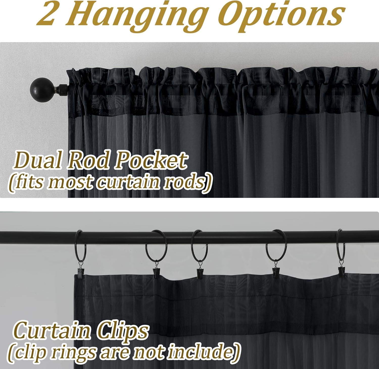 OWENIE Black Striped Cafe Curtains - 24 Inch Length Kitchen Curtains Tiers 2 Panels Set, Light Filtering Textured Short Semi Sheer Curtain for Bedroom Bathroom Basement Small Window, 2 Pcs Each 30" W - Image 4