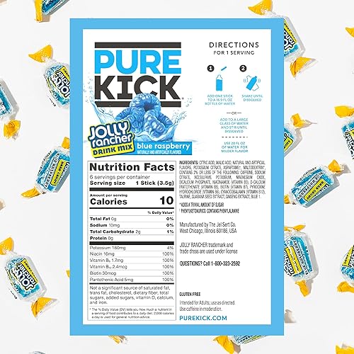 Miniatura 2 de PURE KICK Energy Singles To Go - Mezcla de bebida Jolly Rancher Blue Raspberry, incluye 12 cajas con 6 paquetes en cada caja, 72 paquetes en total